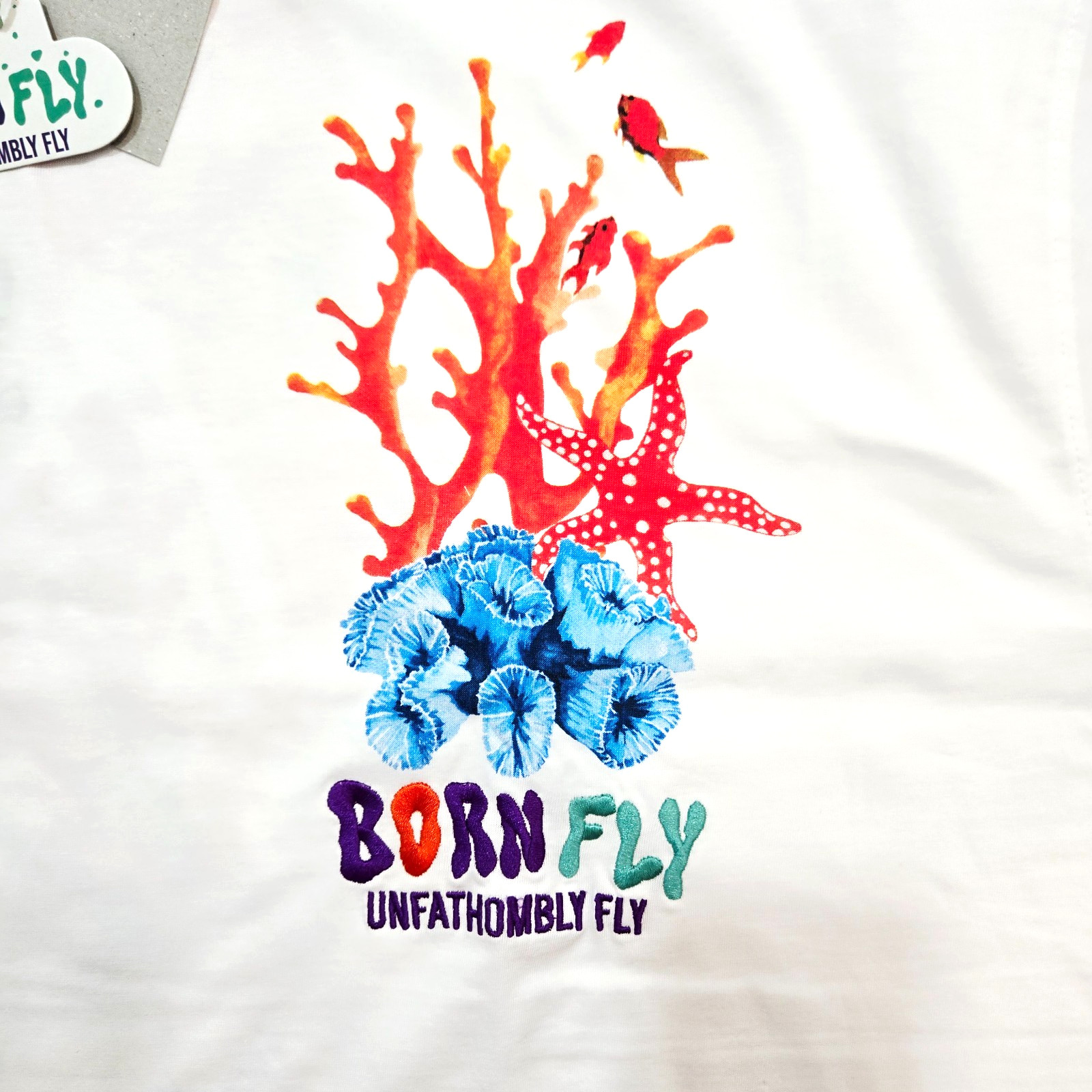 Born Fly Men's Big & Tall T-Shirt White Teal Multi Color Design Graphic 5XL gallery