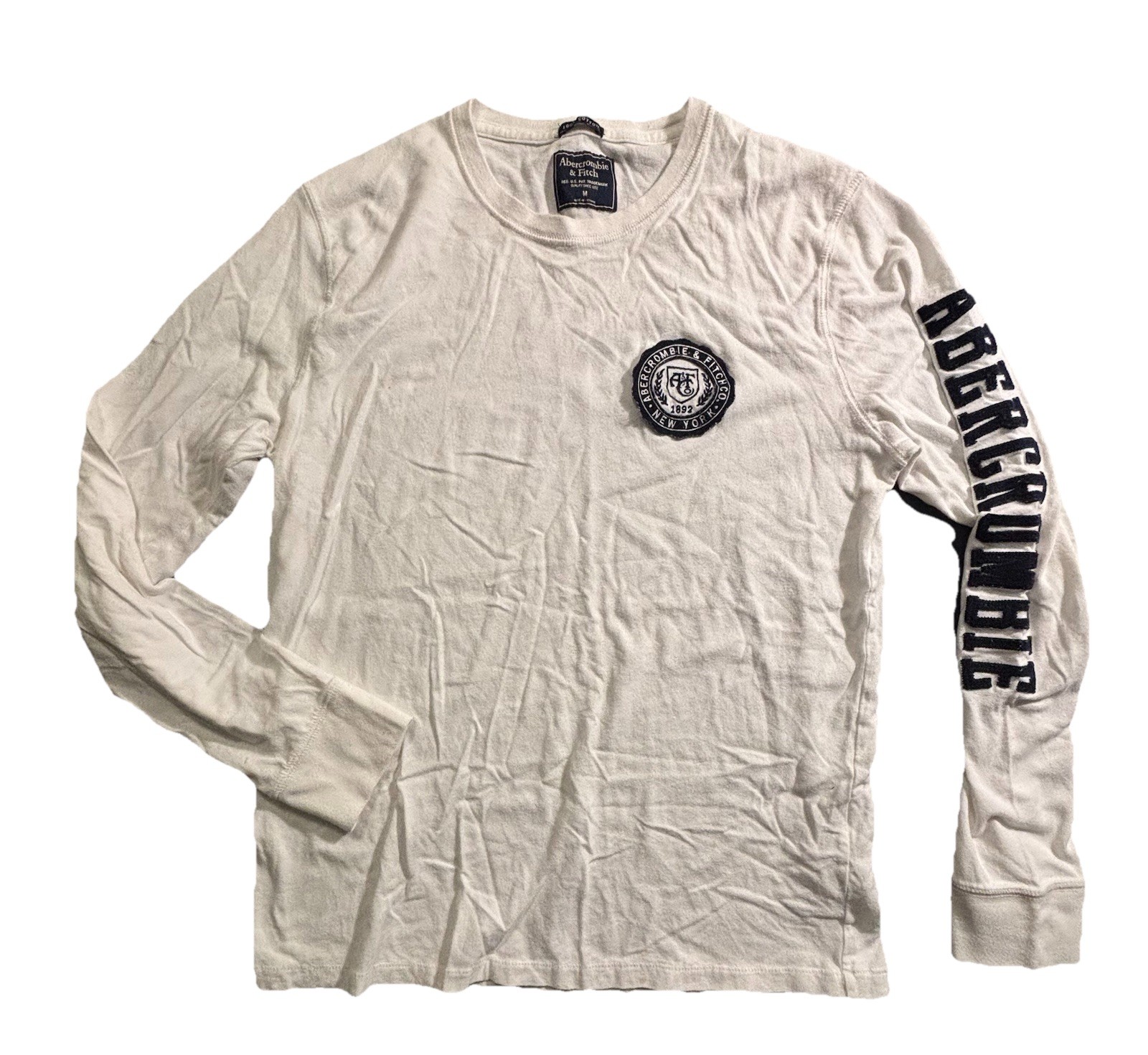 Abercrombie & Fitch Y2K Long Sleeve Shirt Sleeve Spellout And Logo Badge SZ.M gallery