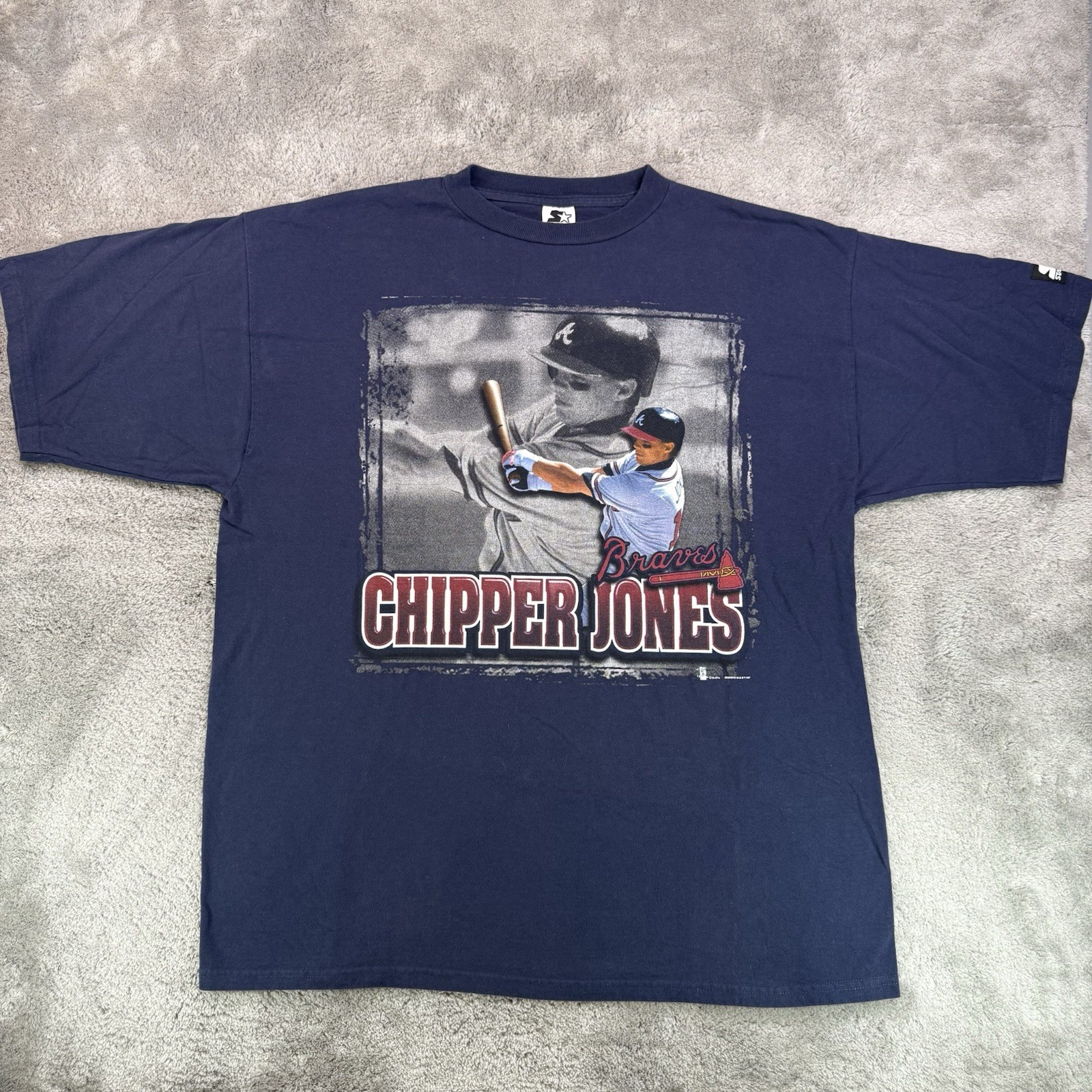 Vtg 1997 Starter Chipper Jones Atlanta Braves MLB Baseball Single Stitch Tee XL