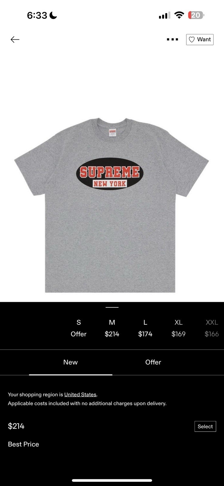 supreme new york tee size M heather grey 100% authentic gallery