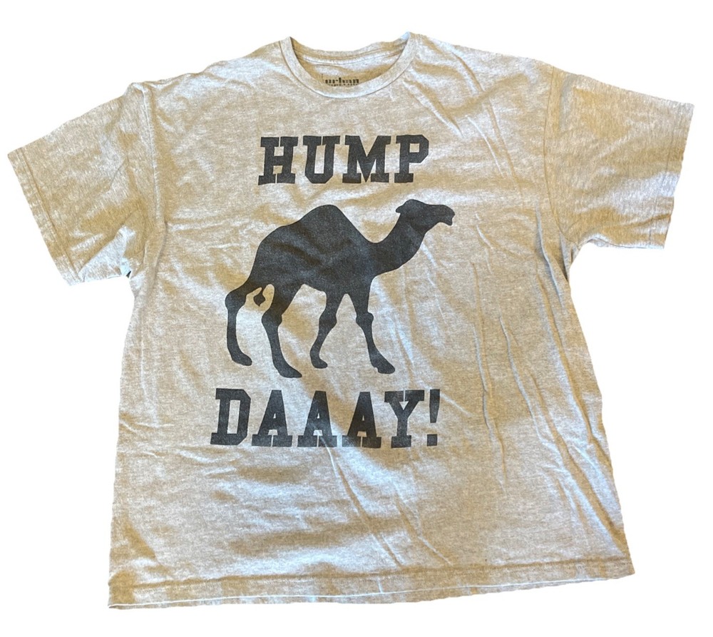 Hump Daay! Funny Camel Men’s X Large T-Shirt Gray w/Black