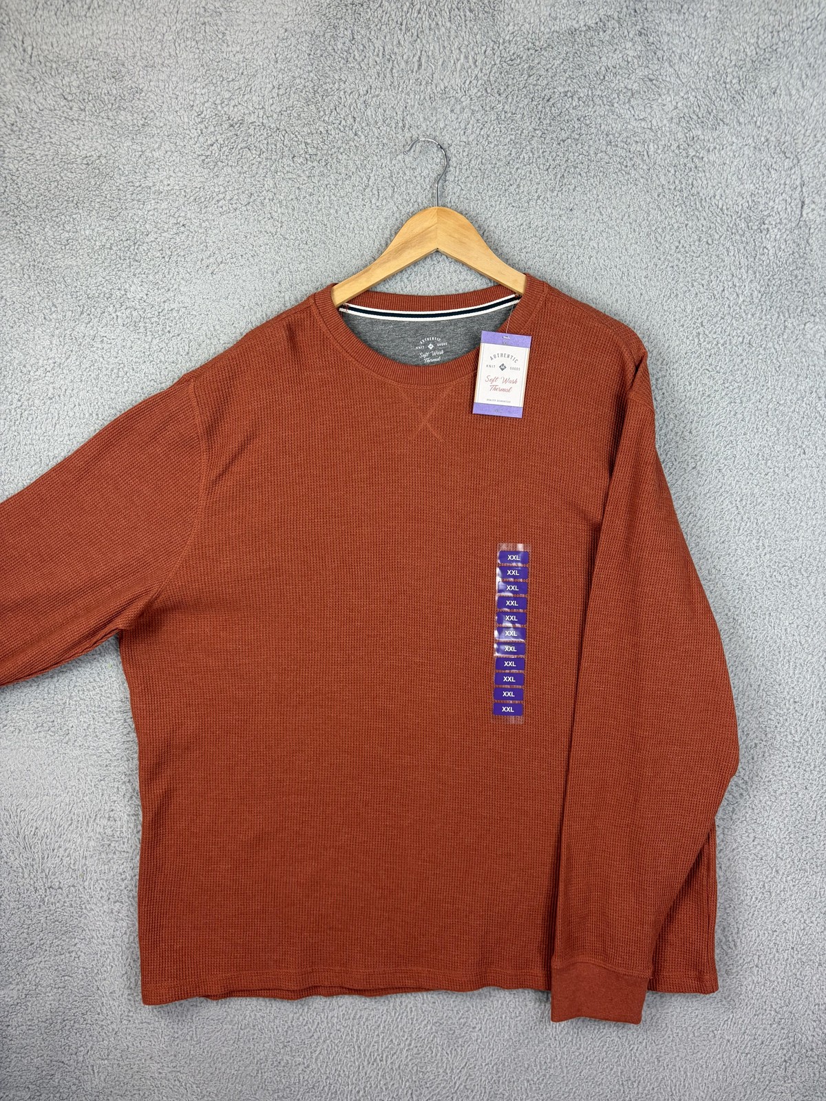 Member’s Mark Shirt Mens 2XL Orange Soft Wash Thermal Crewneck Long Sleeve New