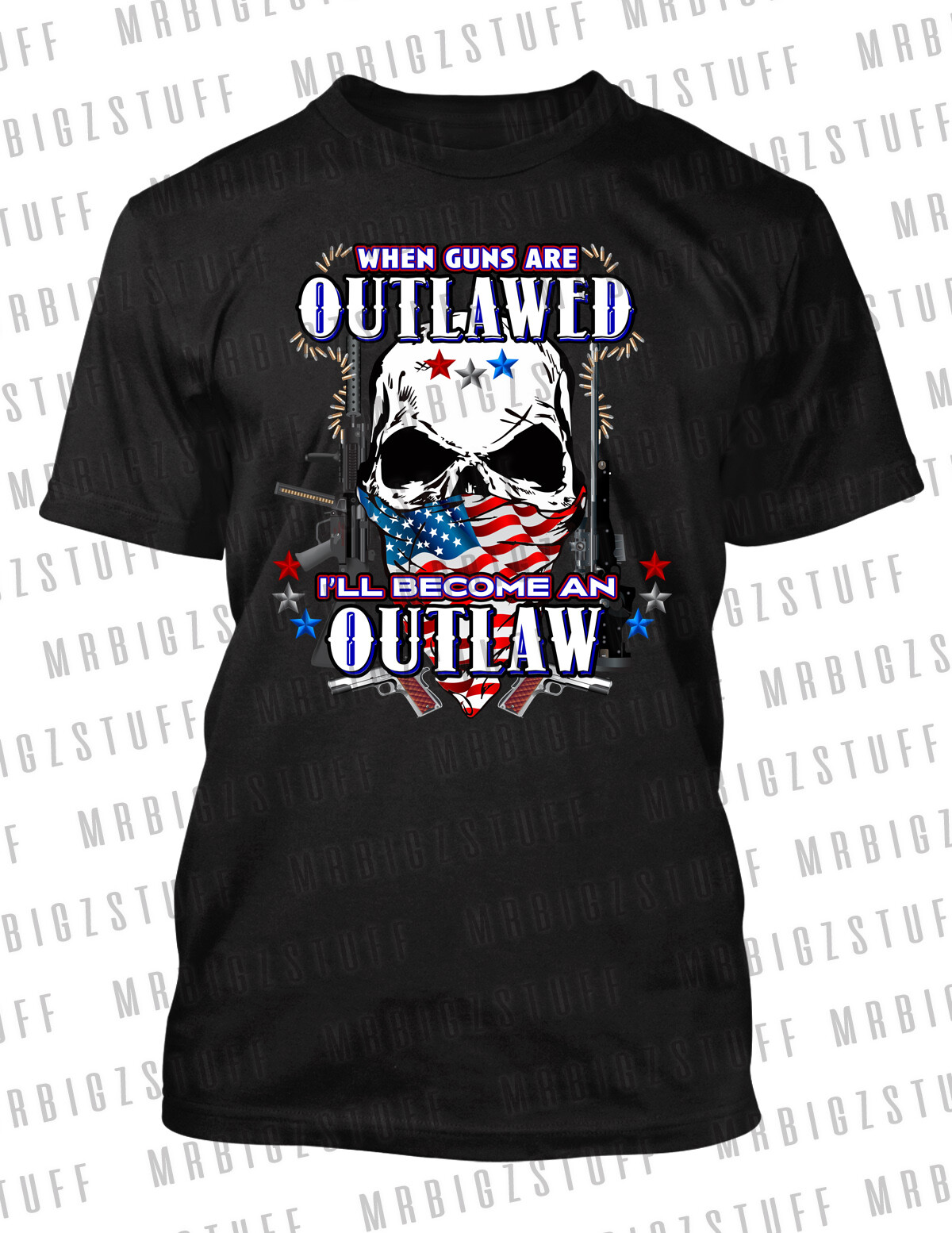 2ND Amendment Tee Skull & Guns When Outlawed I Become Outlaw Graphic T Shirt gallery