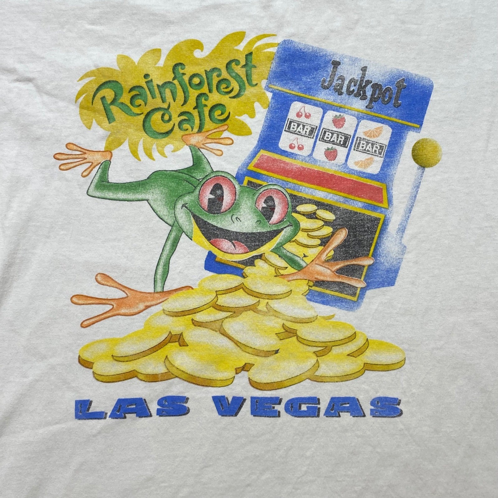 Rainforest Cafe T Shirt L Large Mens White Vintage Las Vegas Jackpot Frog USA gallery