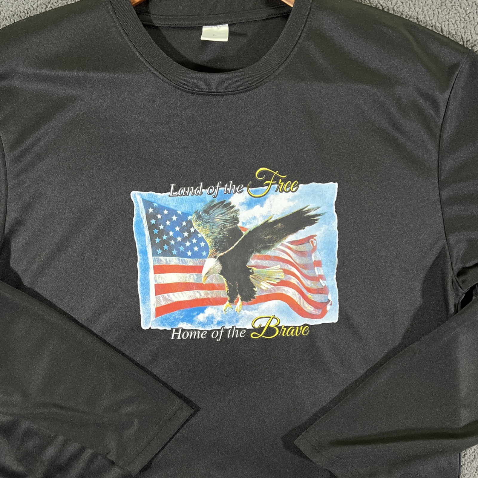 Land of the Free Home Brave Men's Size Large Black Long Sleeve Performance Shirt gallery