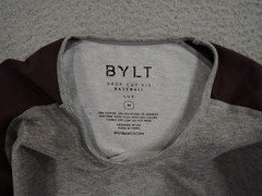 BYLT Shirt Mens Medium Gray Red Drop Cut Baseball Lux Workout Athletic Gym
