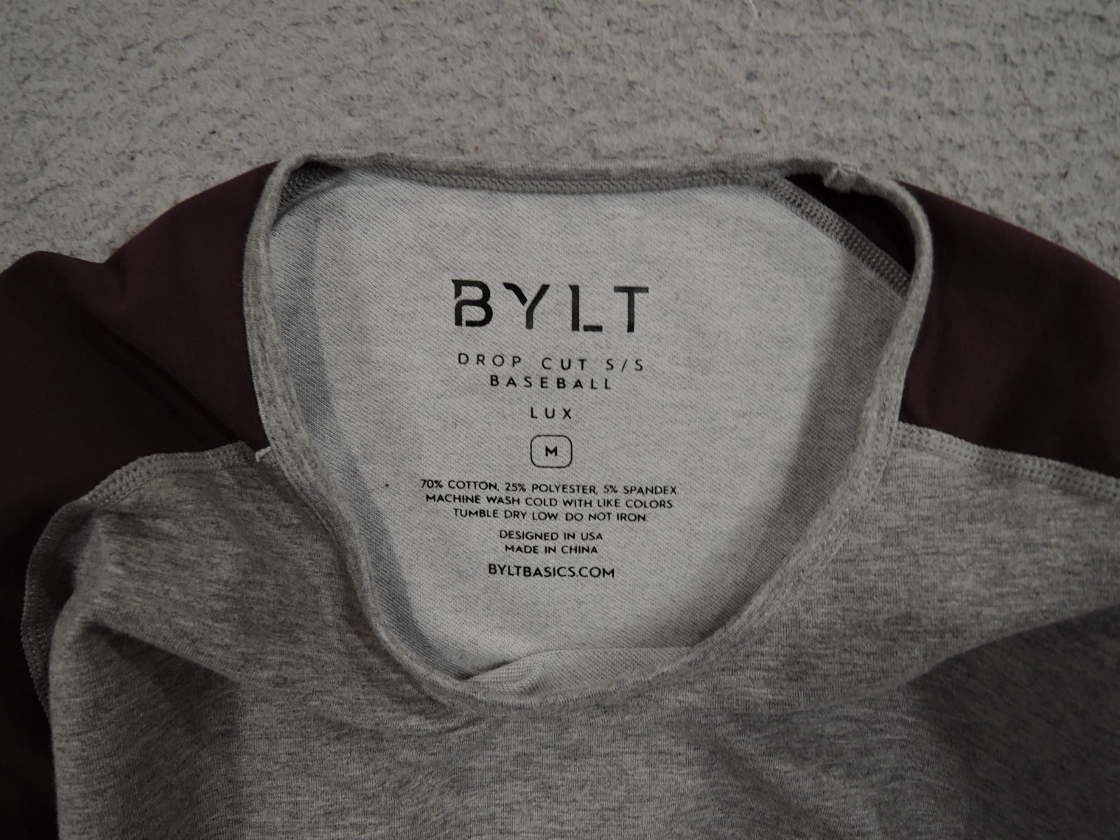 BYLT Shirt Mens Medium Gray Red Drop Cut Baseball Lux Workout Athletic Gym gallery