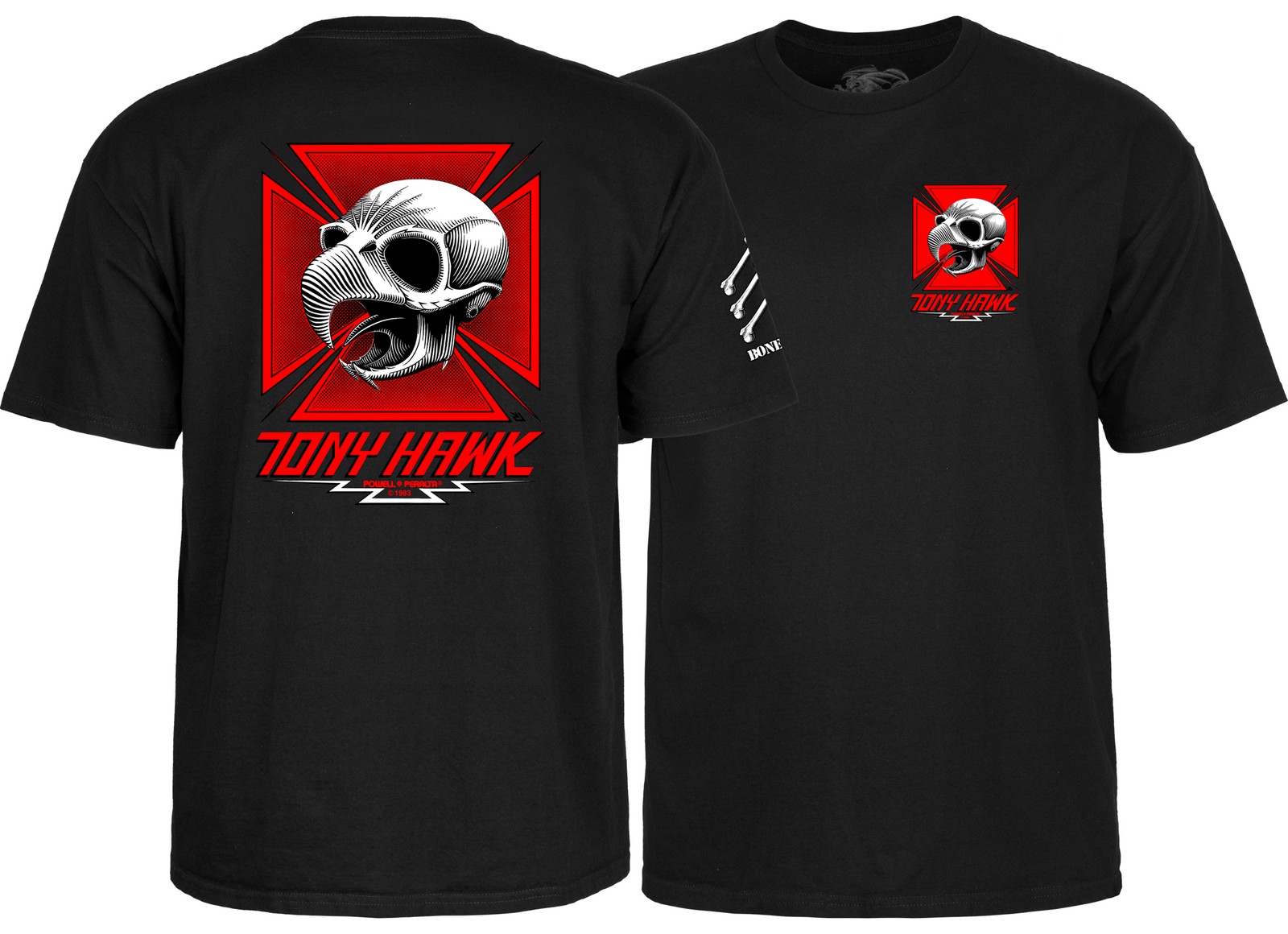 Powell Peralta BONES BRIGADE Tony Hawk CHICKEN SKULL Skateboard T Shirt BLACK gallery