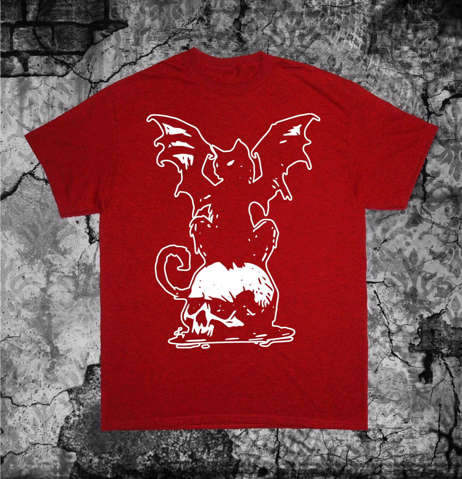 Cat Bat Skull Shirt - Occult star Punk Metal grunge gothic pentagram Skeleton gallery