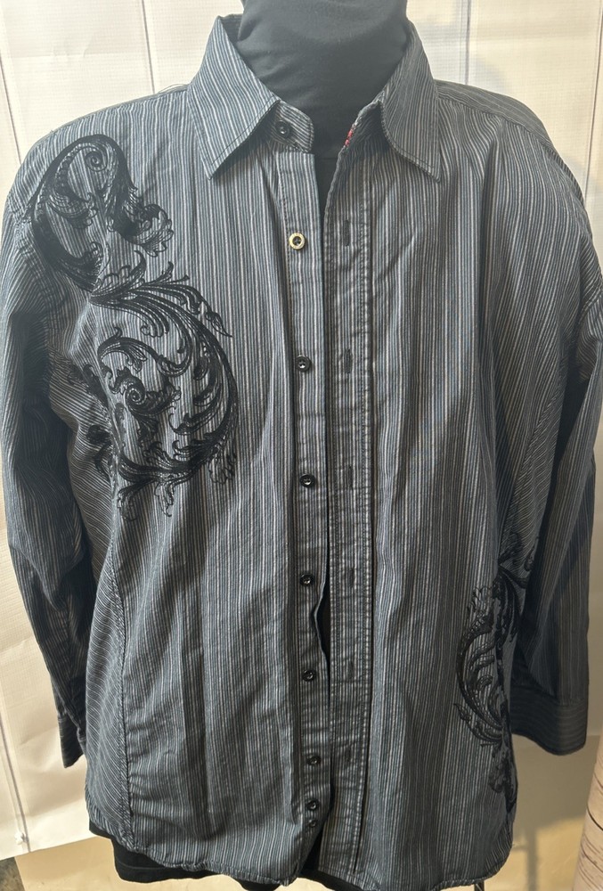 point zero long sleeve button down shirt embroidered M Black