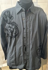 point zero long sleeve button down shirt embroidered M Black