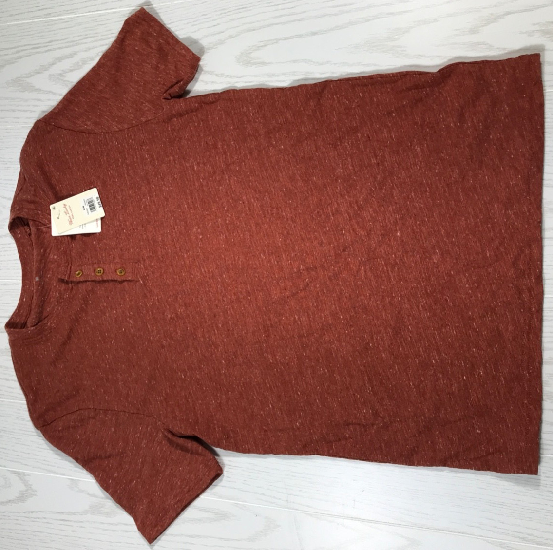 New Lucky Brand Henley Shirt Mens M Red Short Sleeve Cotton Linen Lightweight
