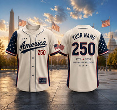 Custom Patriotic Baseball Jersey, 250th USA Name Number Shirt