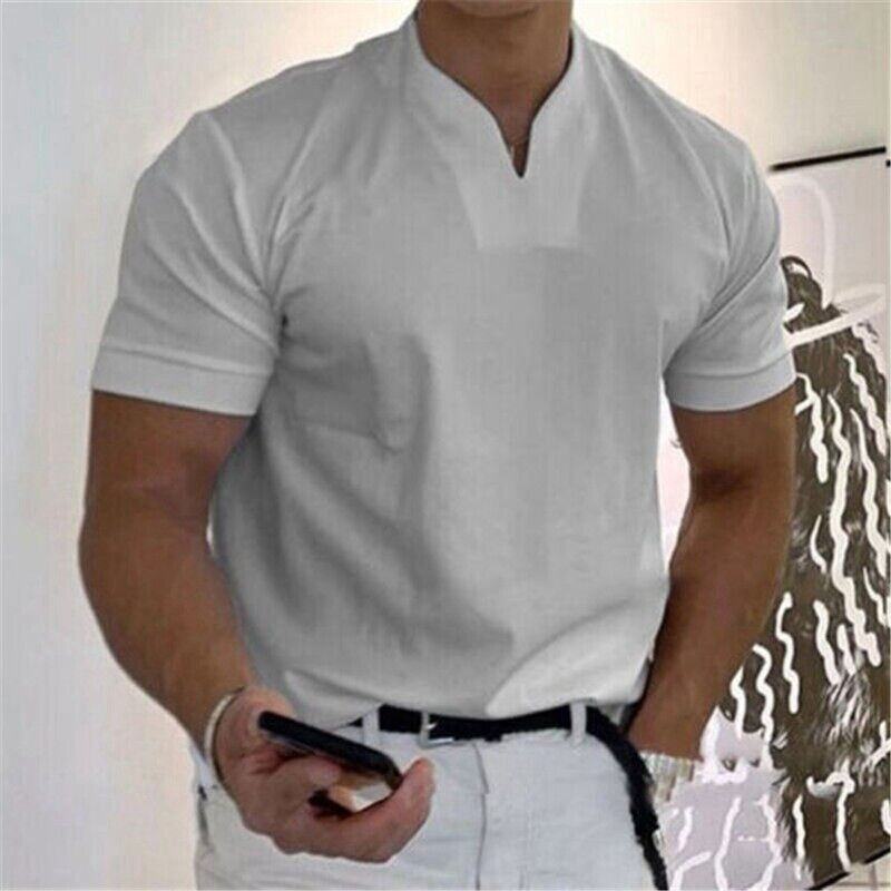 Men Sports Short Sleeve Solid Loose Casual Linen Shirts Shirt Blouse Tops Summer gallery