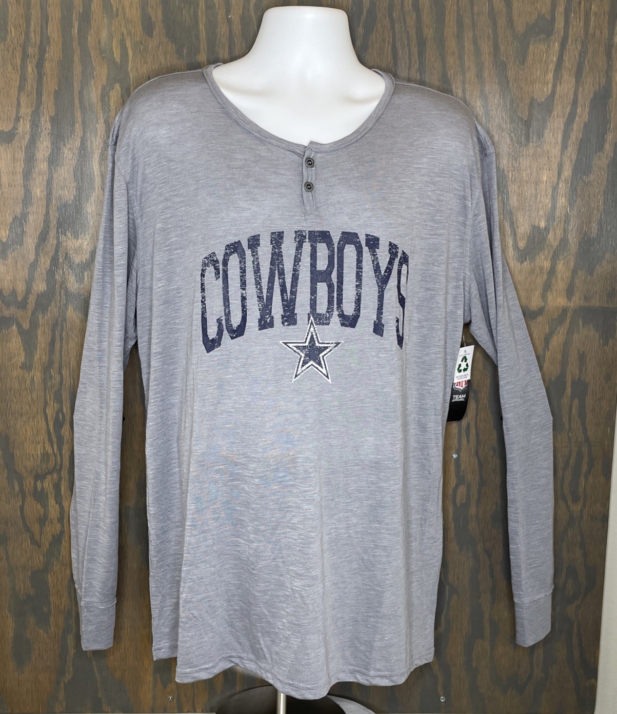 NFL Dallas Cowboys Team Apparel Mens XXL Lightweight Gray L/S Henley Shirt NEW gallery
