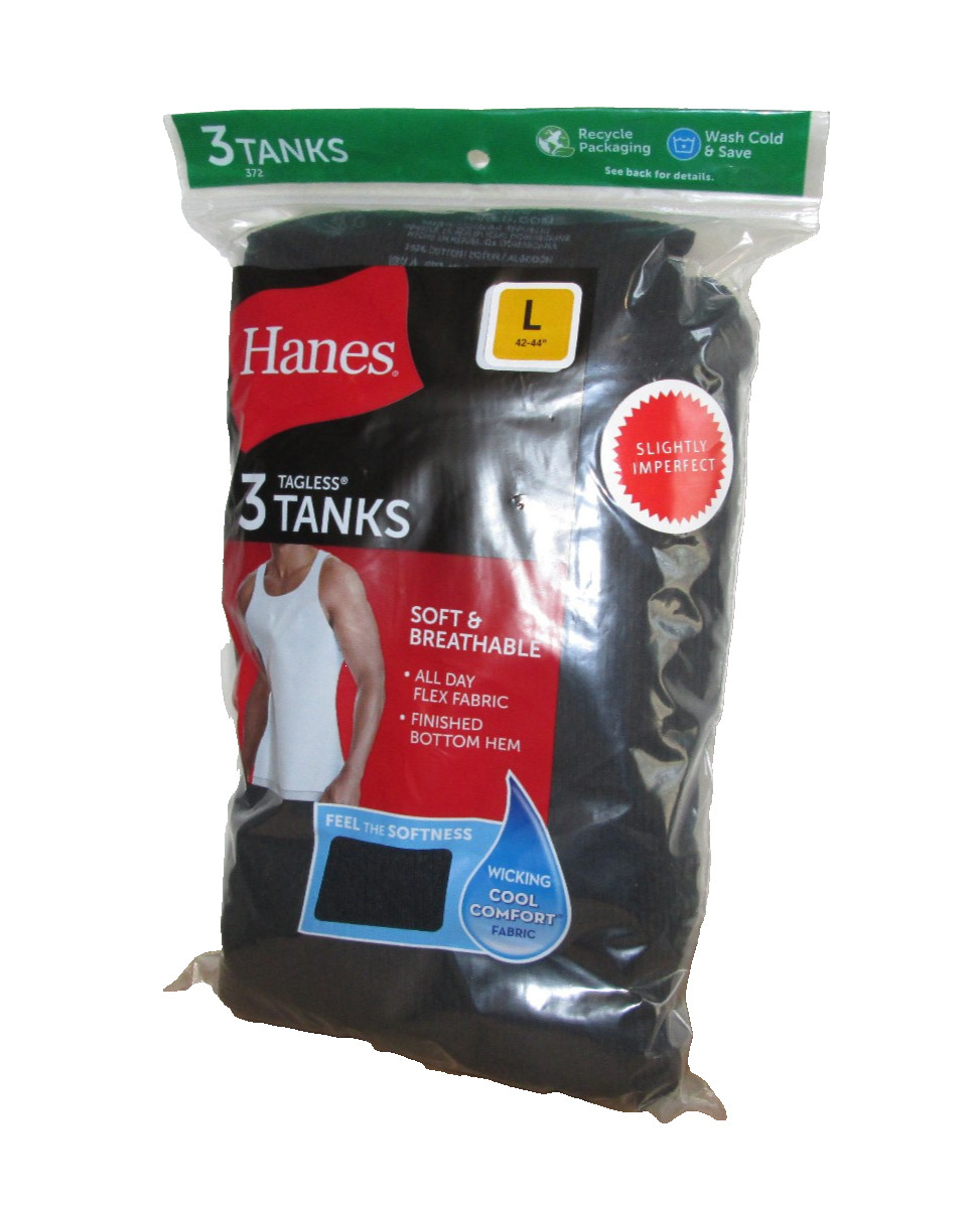 New Men's Hanes 3 Soft & Breathable Tagless Black tank Tops A-Shirts Large gallery
