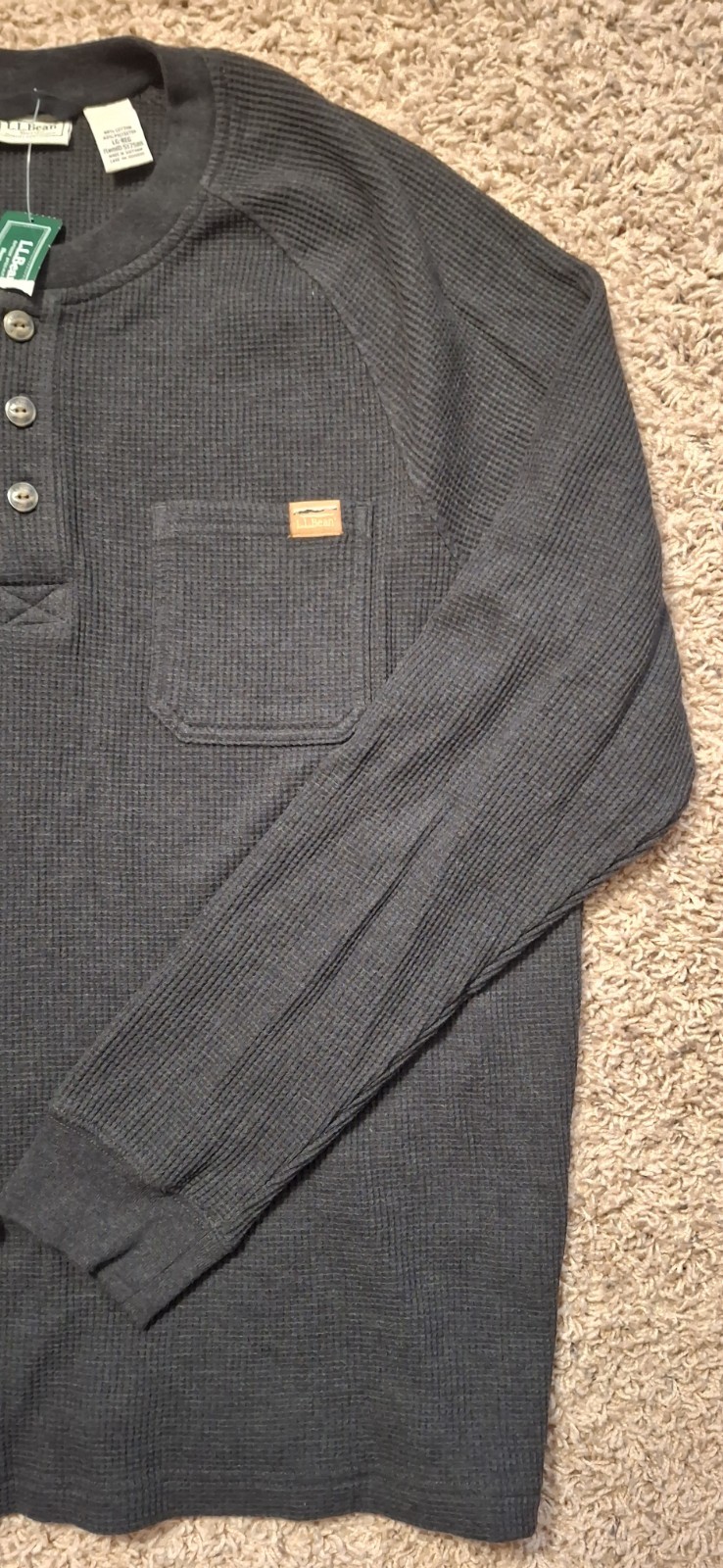 L.L.Bean Men's Waffle Henley Long Sleeve Large Regular Thermal Long Sleeve NWT gallery