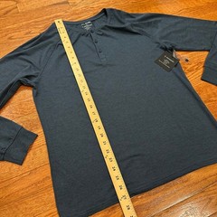 New 01.ALGO Performance Henley Long Sleeve Shirt Mens Medium Blue Stretch Casual