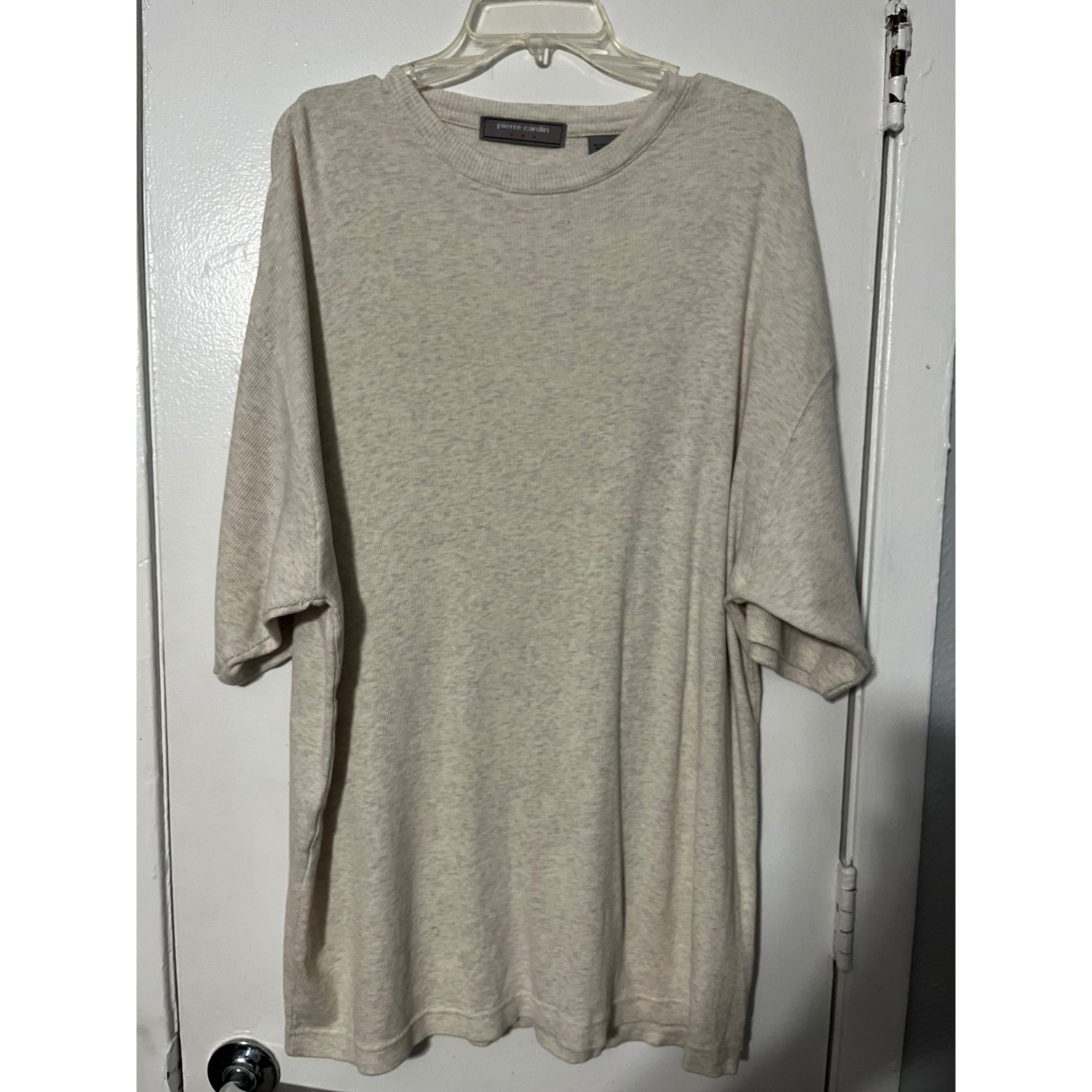Pierre Cardin Mens XL Oatmeal Heather Ribbed Knit Short Sleeve Shirt 615524 gallery
