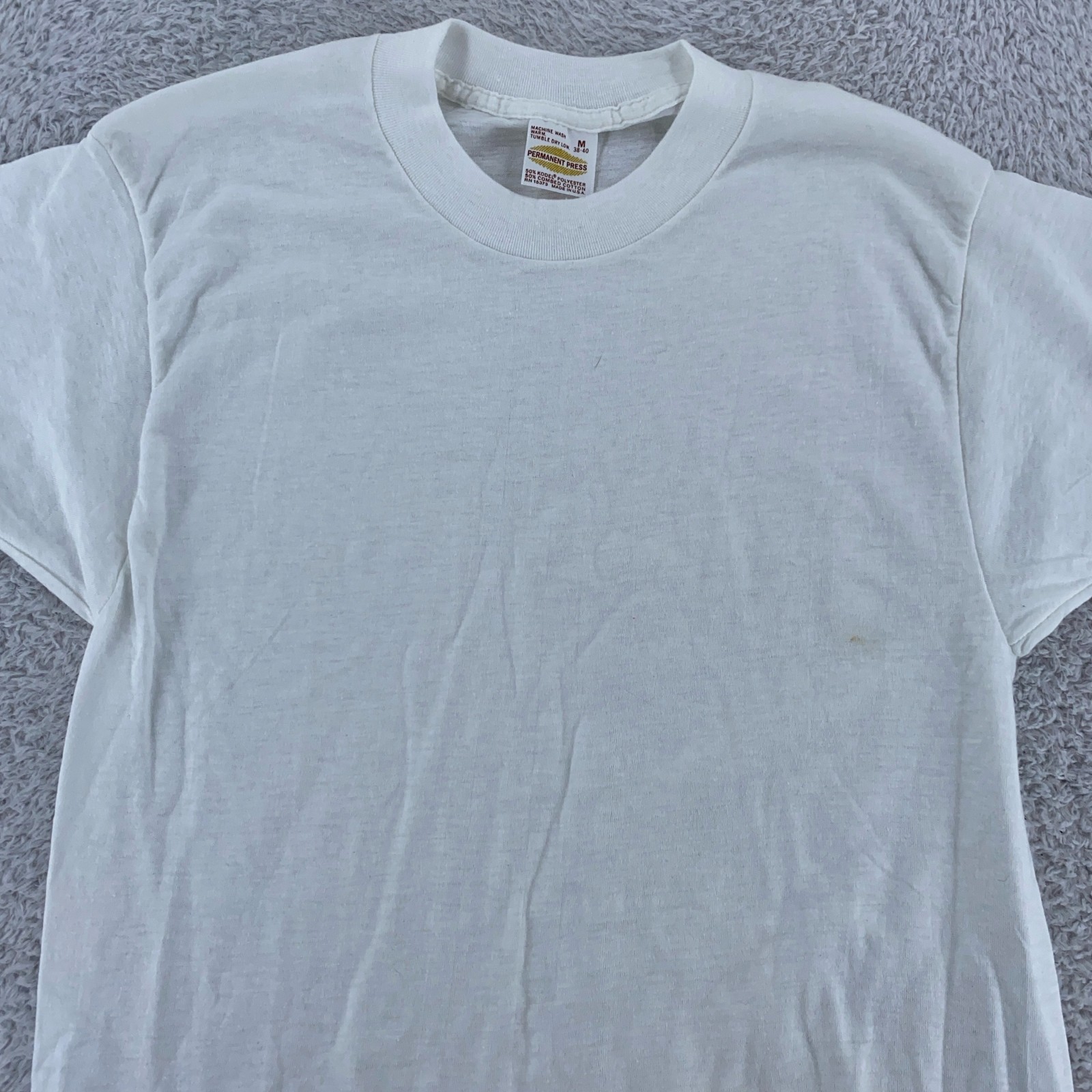 Vintage 80s Permanent Press Blank White Shirt Mens XS 50/50 Poly Cotton Made USA gallery