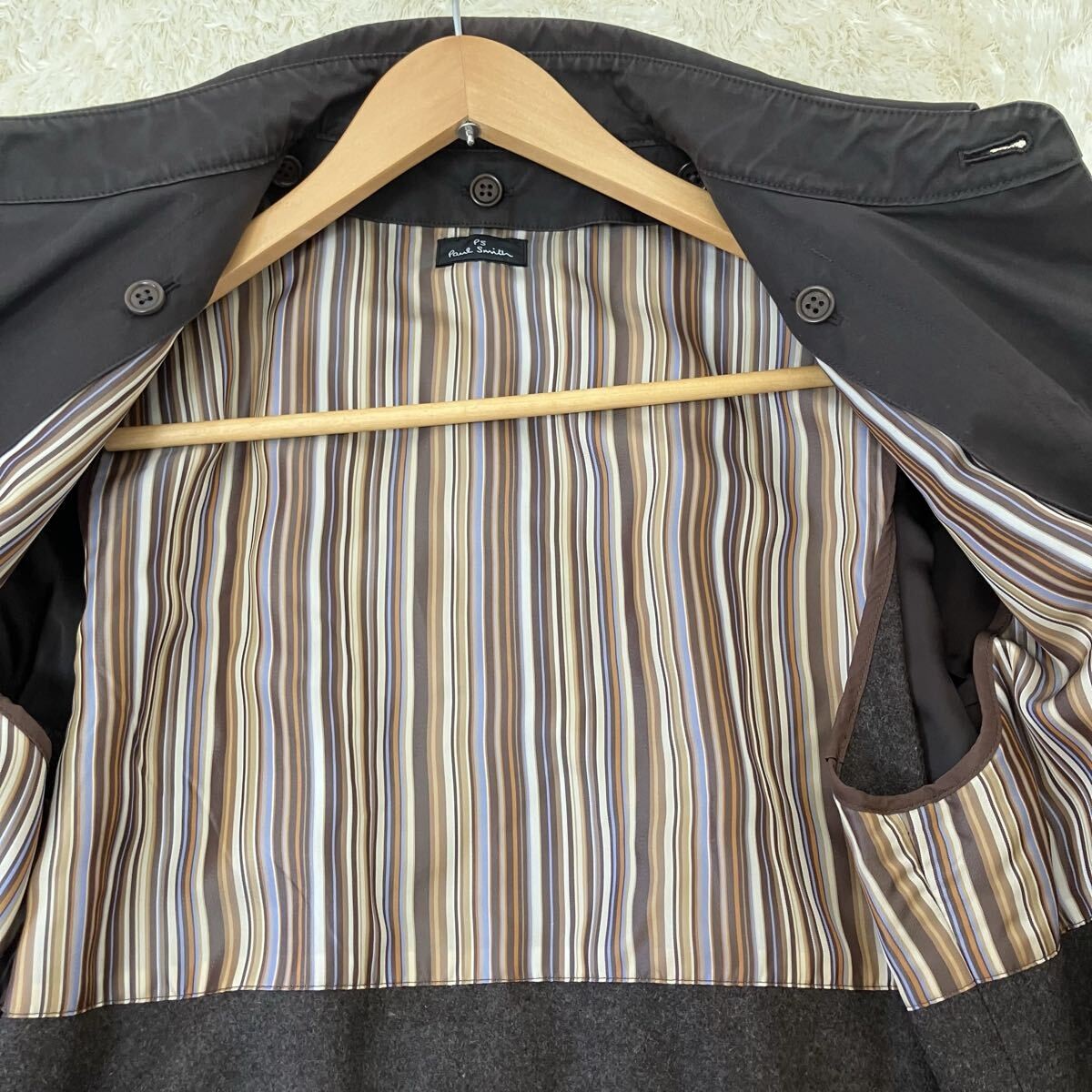 Paul Smith 2-Way Cashmere Blend Stripe Coat with Belt Japan gallery