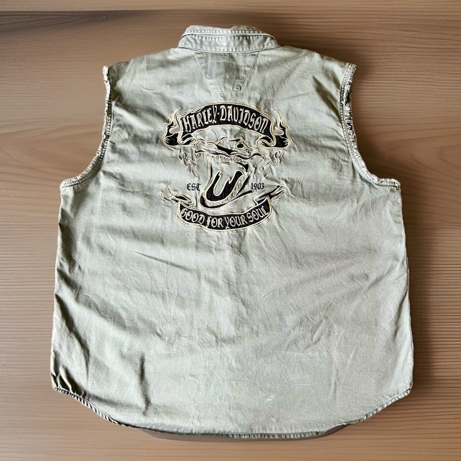Harley Davidson Sleeveless Vest XXL Gray Embroidered Biker Y2K Grunge