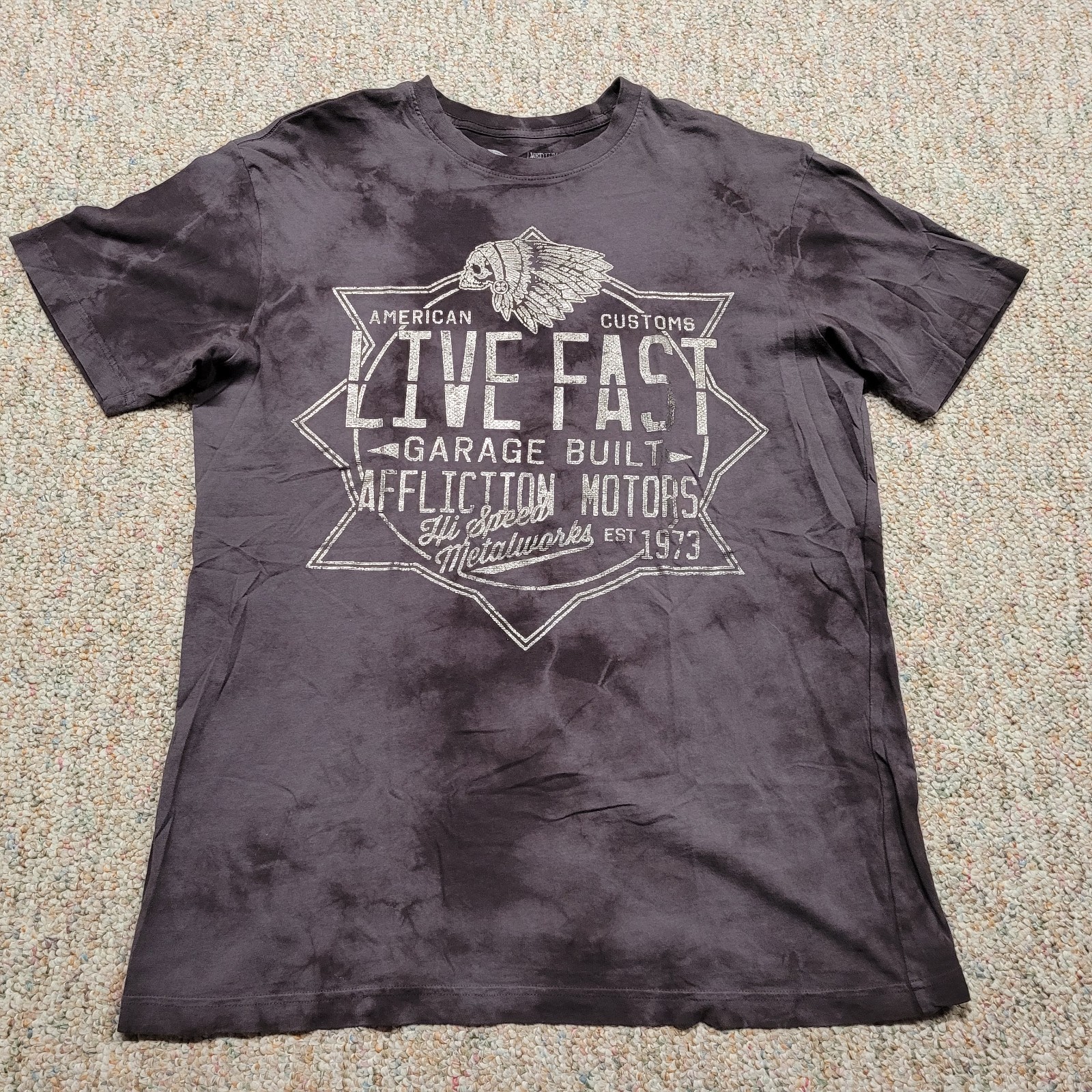 Affliction Shirt Mens Medium Tie Dye Live Fast Garage Built Motors Indian Native gallery