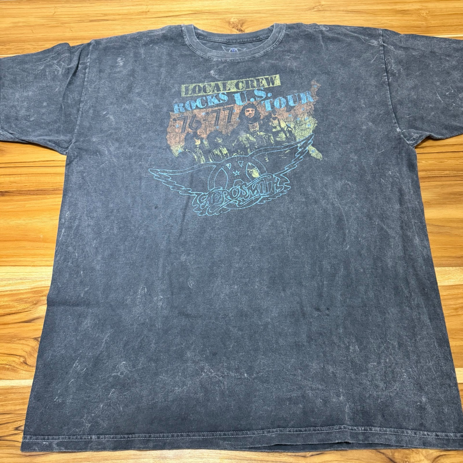 Aerosmith Shirt XL 1976 Rocks Tour Acid Wash Local Crew Grunge Metal Band Tee gallery