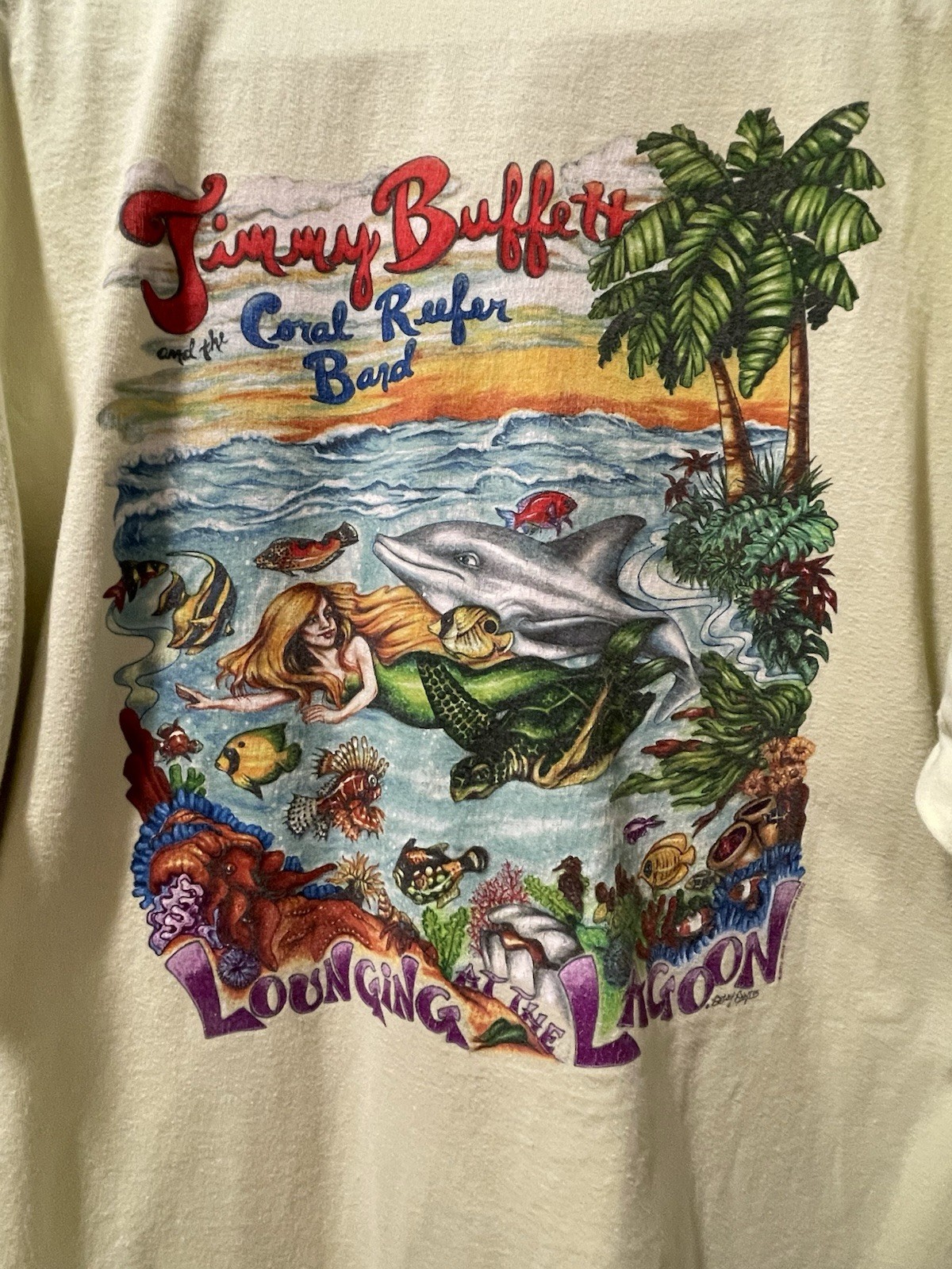 Jimmy Buffett Coral Reefer Band Lounging Lagoon 2012 Pale Yellow Shirt Mens XL gallery