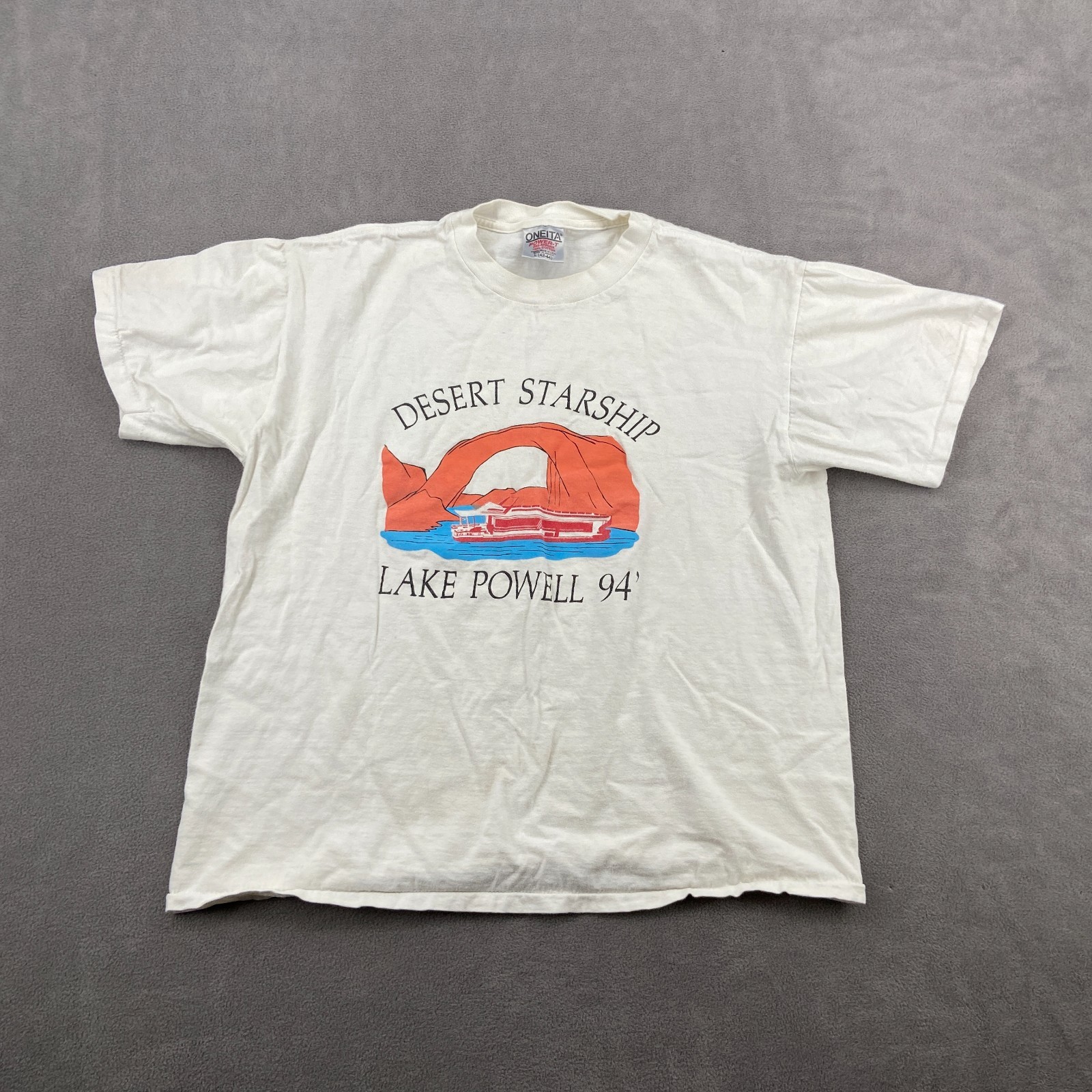 Vintage Oneita Power T Shirt Mens L(42-44) White Desert Starship Lake Powell 94