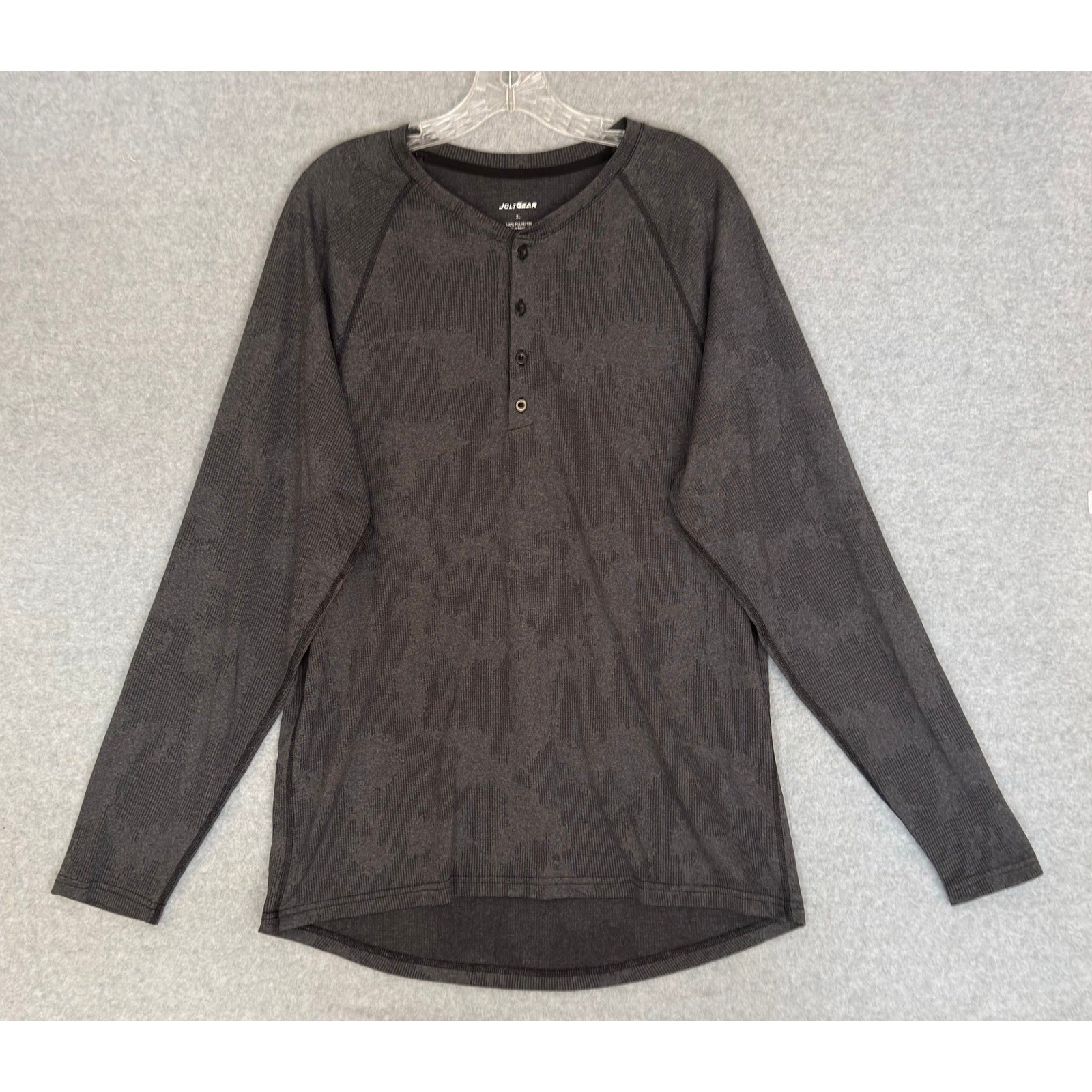NEW! Jolt Gear Mens XL Long Sleeve Henley Shirt Gray Camo Athletic Performance gallery