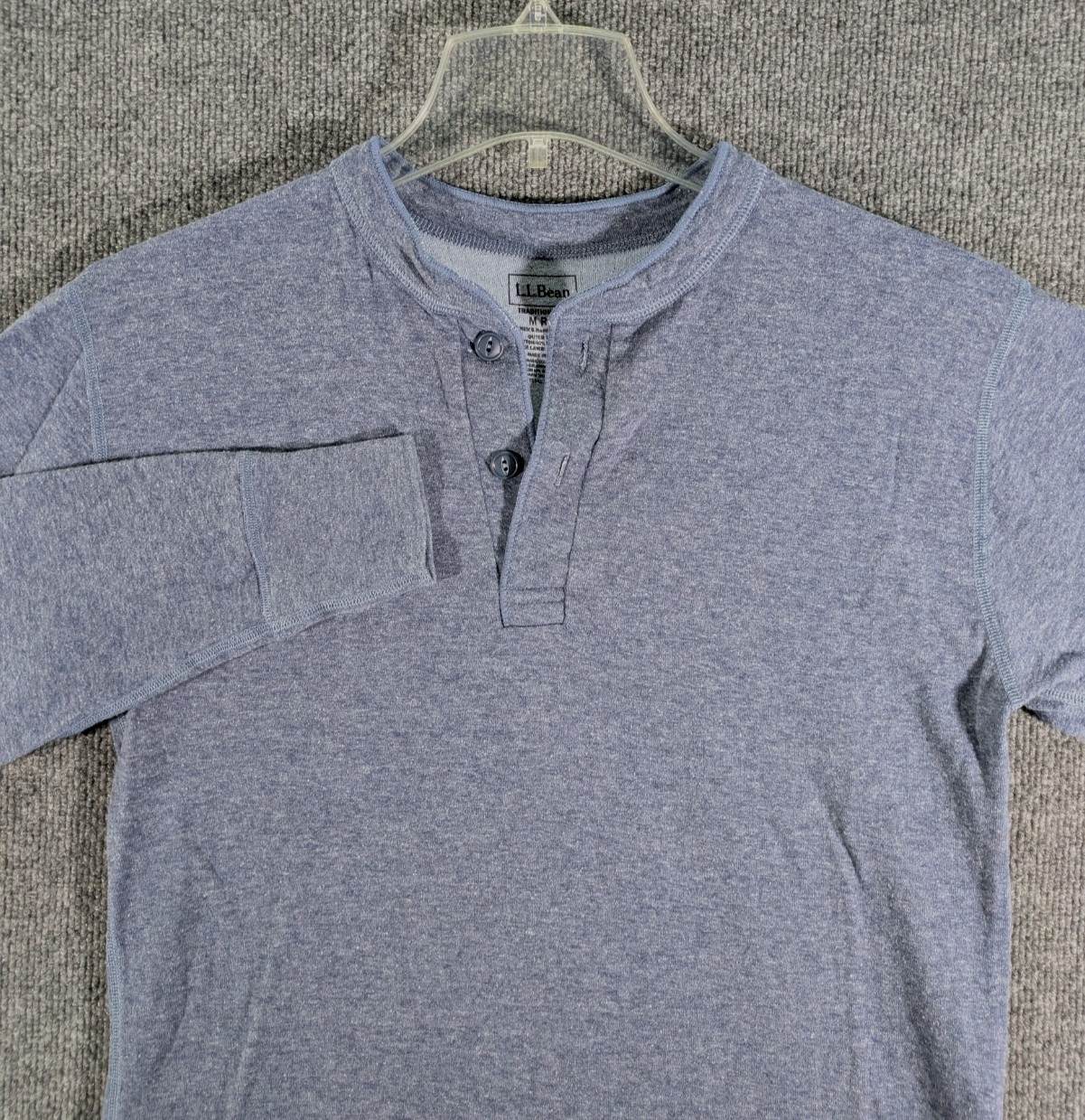 LL Bean Mens M Traditional Fit River Driver Henley Shirt Wool Nylon Blue Thermal gallery