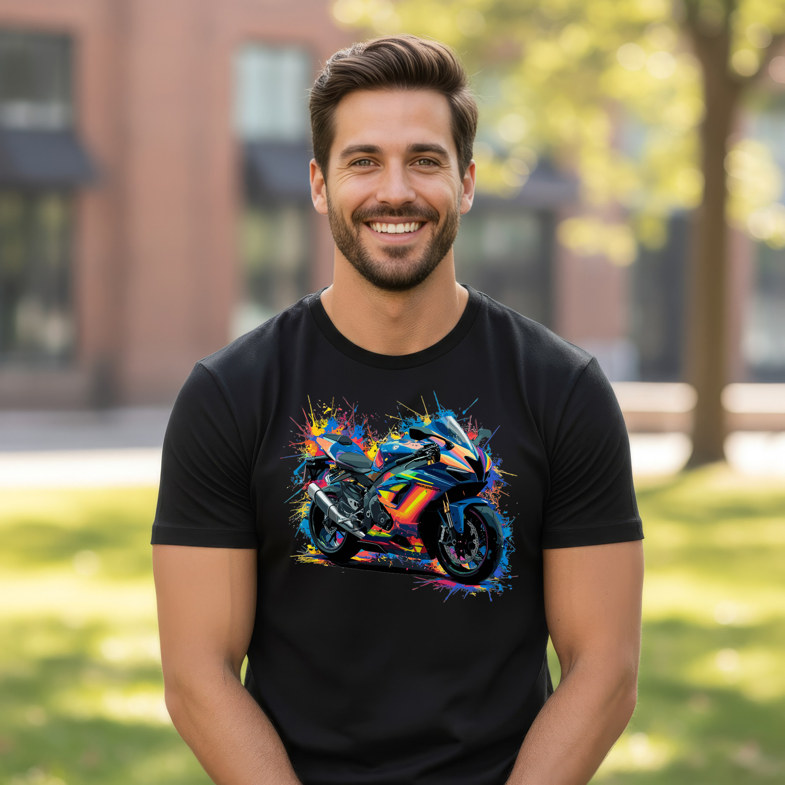Colorful Paint Splash Sports Bike Art Graphic Unisex T-Shirt gallery