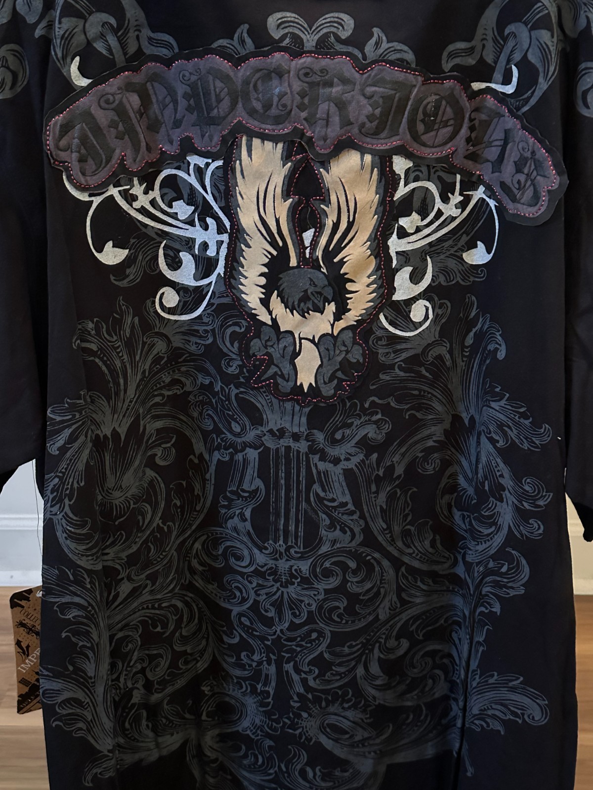 Delf Trading Inc. Imperious Mens Black Tshirt Shiny Red+Gold Design + Embroidery gallery