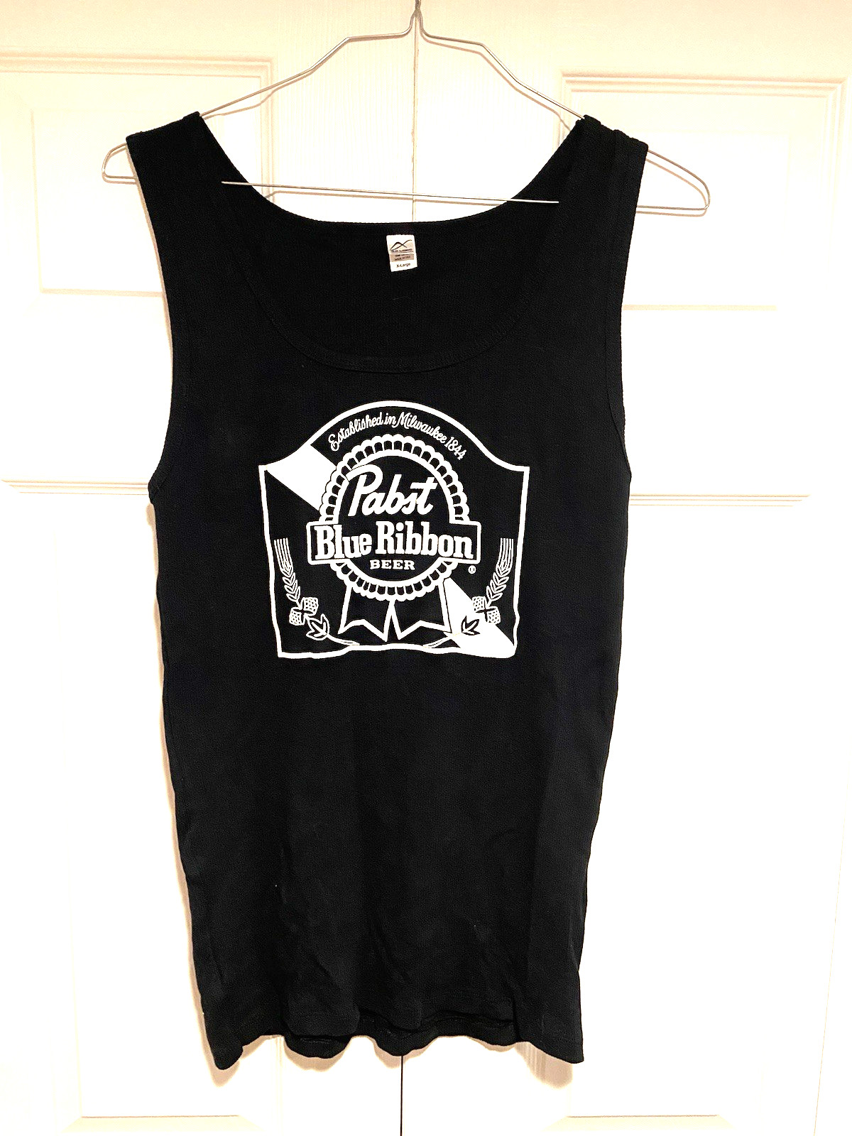 Vintage NWOT Pabst Blue Ribbon Beer Black Tank Beater Top Large Ribbed Cotton gallery