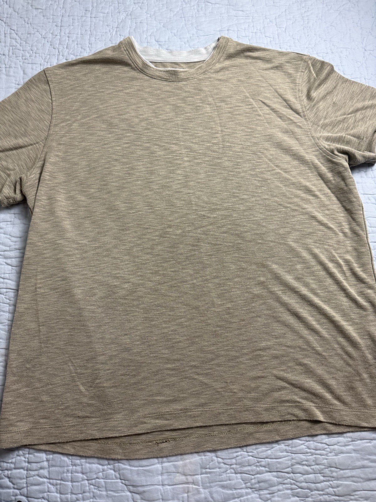 Van Heusen Shirt Mens XL Beige Rayon Blend Crewneck Short Sleeve Casual Top