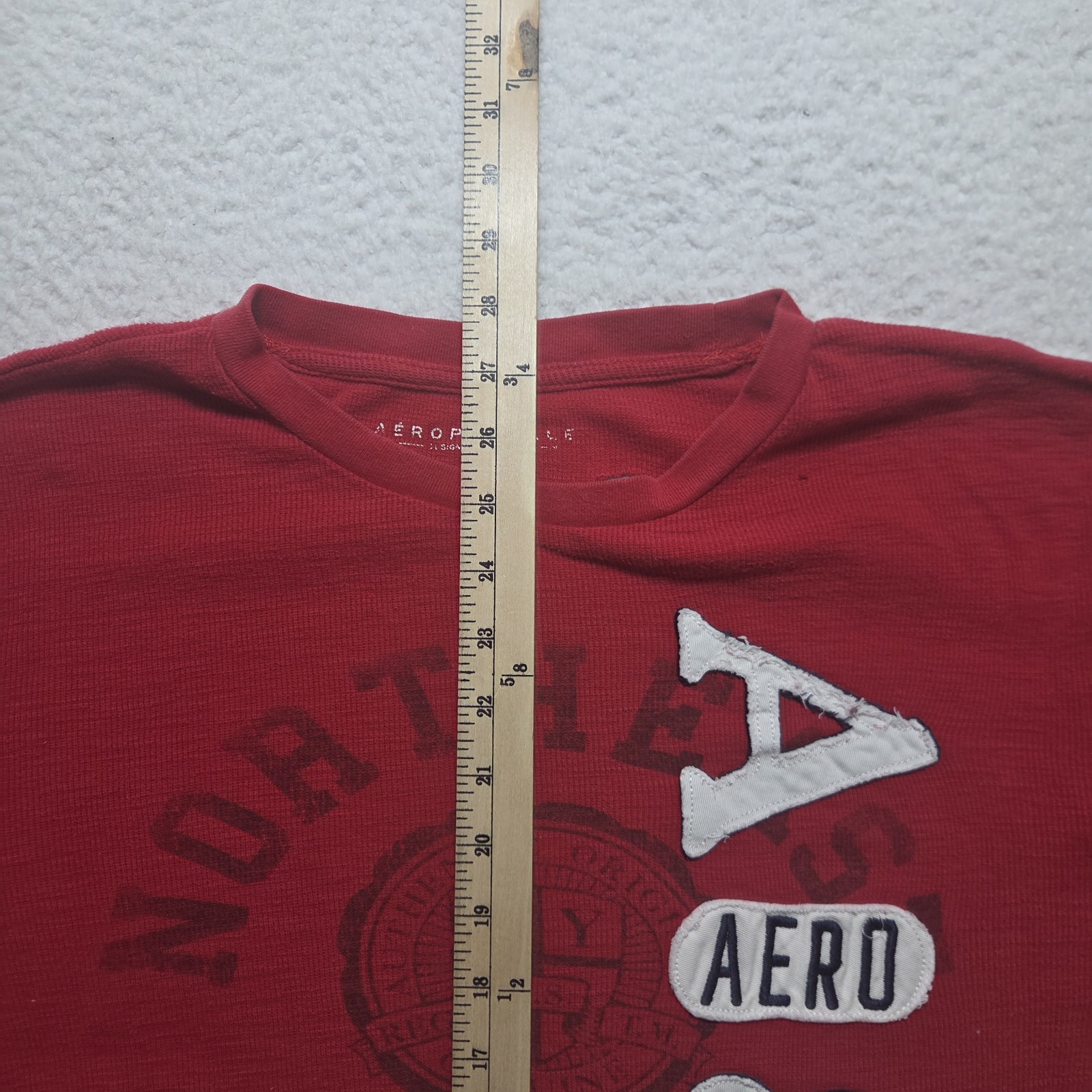 Y2K Aeropostale Mens XL Red Embroidered Letters Thermal Long Sleeve Shirt Preppy gallery