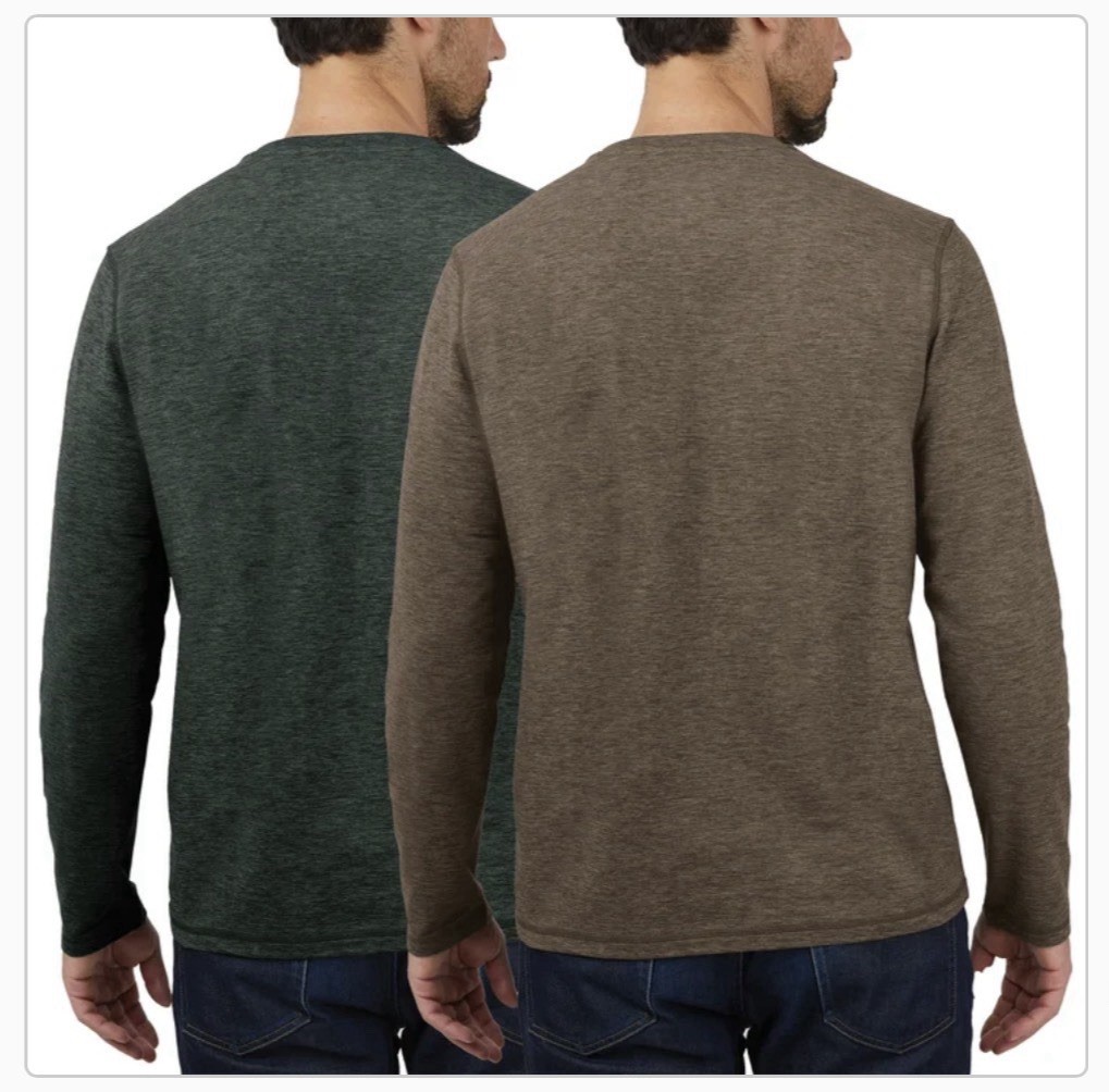 Rugged Elements Sueded Long Sleeve Crew Tee 2-pack Green & Brown Men's Size S gallery