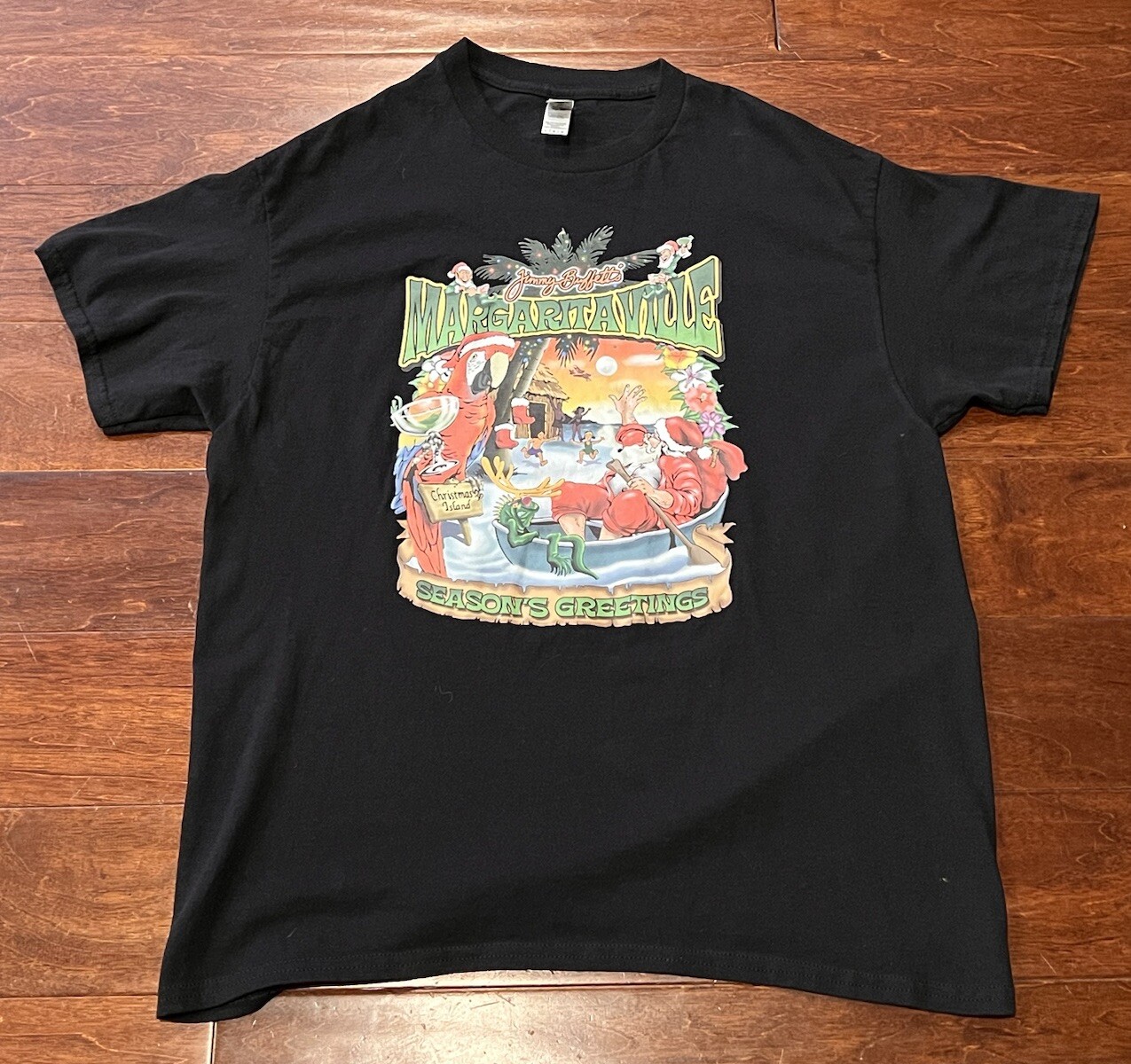 Jimmy Buffett Margaritaville Black Mens Large Seasons Greetings Christmas Shirt