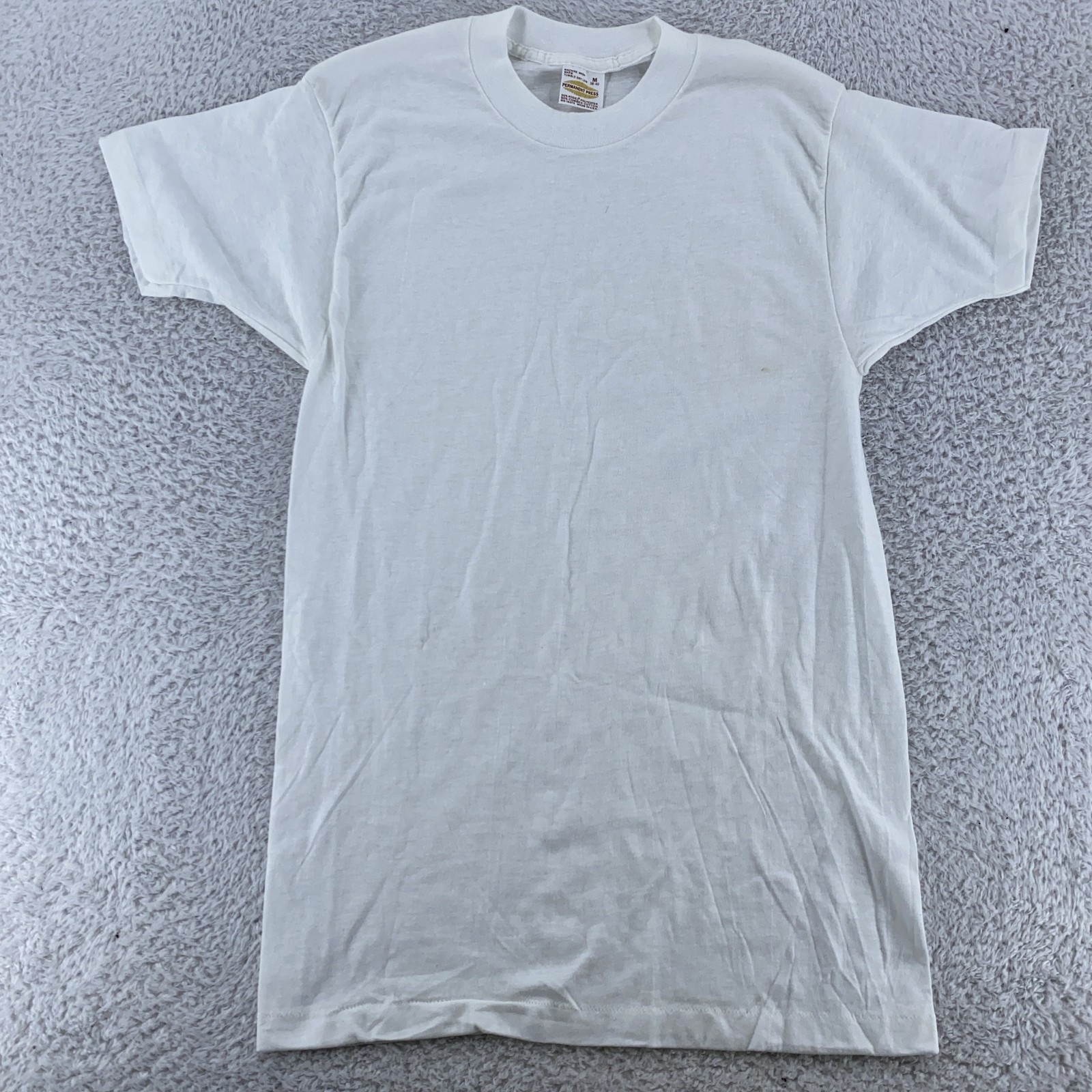 Vintage 80s Permanent Press Blank White Shirt Mens XS 50/50 Poly Cotton Made USA gallery