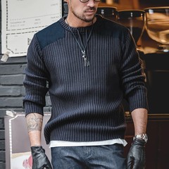 Maden Vintage Vertical Stripes Splicing Jumper Round Ne Slim Tactical Knit Swe
