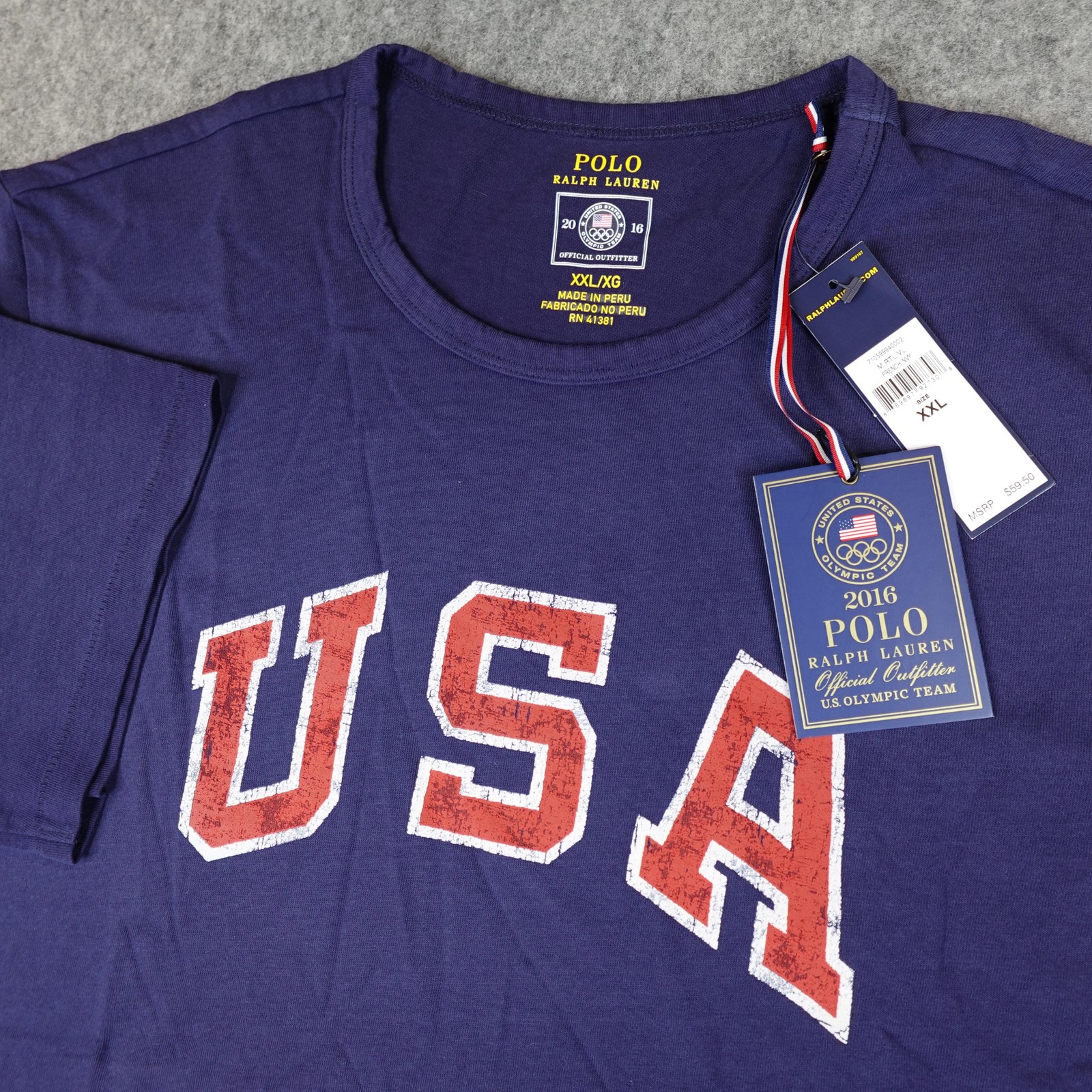 Polo Ralph Lauren Shirt Mens 2XL XXL Navy Team USA 2016 Rio Olympics Spell Out T gallery