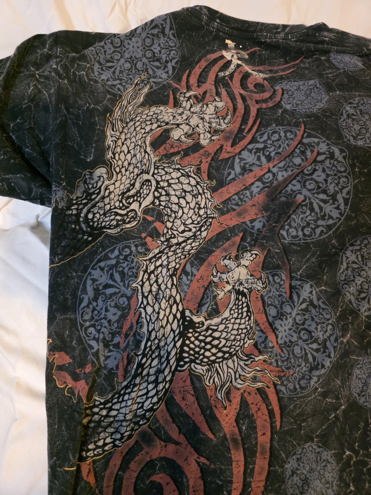 Y2k Vintage Ring of Fire Dragon Graphic Print Crew Neck Short Sleeve T-Shirt 2x gallery