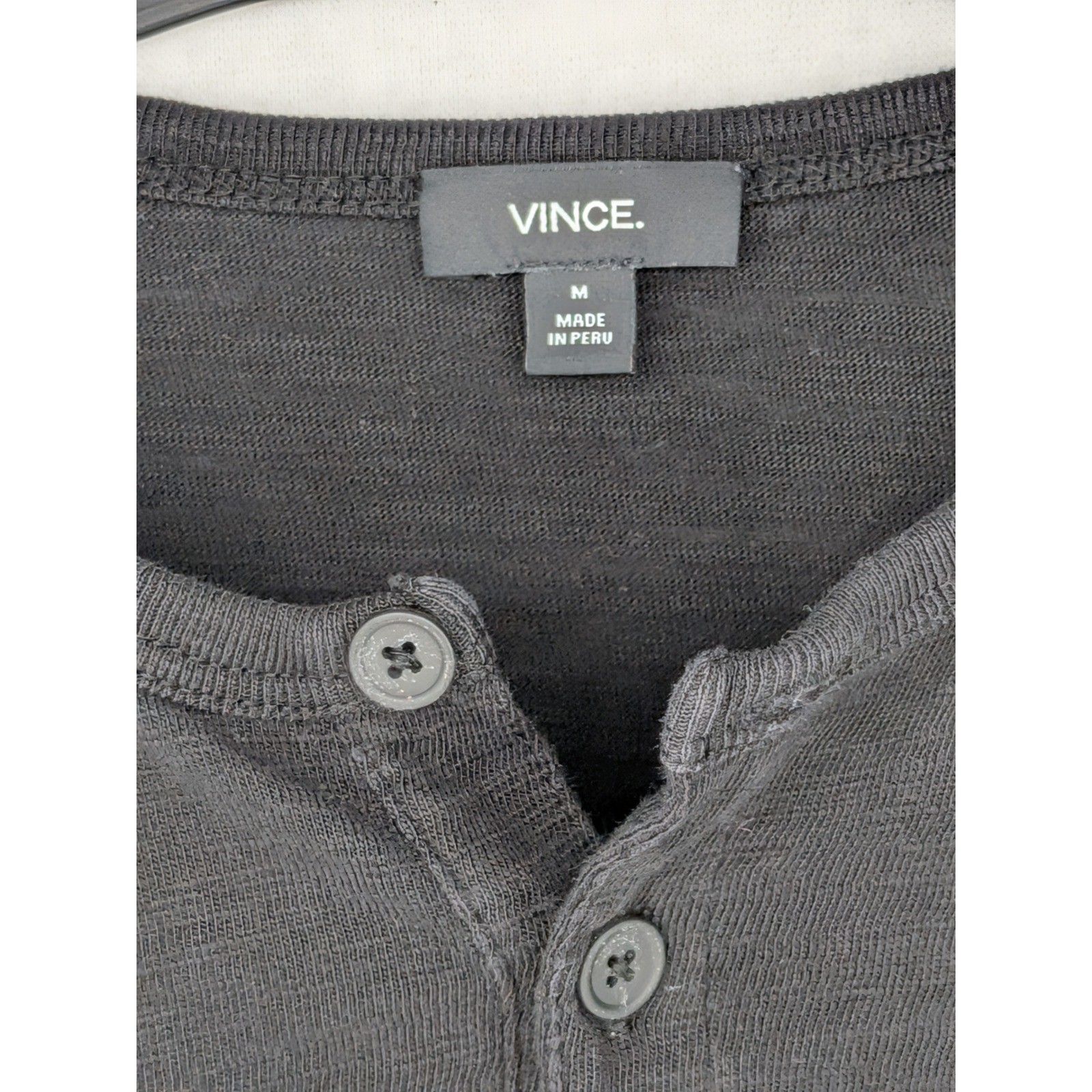 Vince Garment Dyed Henley Shirt Mens Medium Black Long Sleeve Pima Cotton Peru gallery