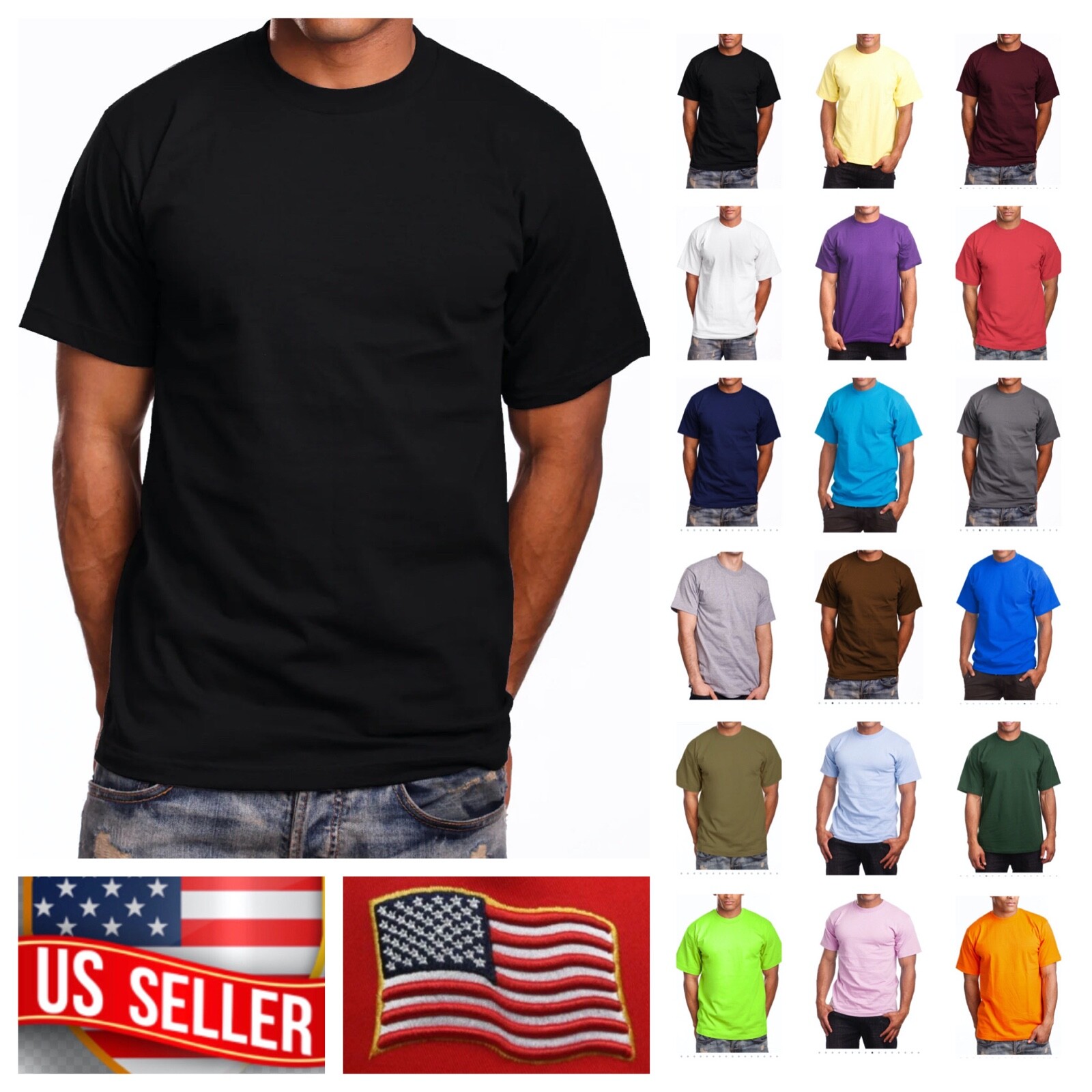 Mens Big and Tall Heavy Weigh Plain T-Shirt Crew Neck Camo Basic Solid Tee S-7X gallery