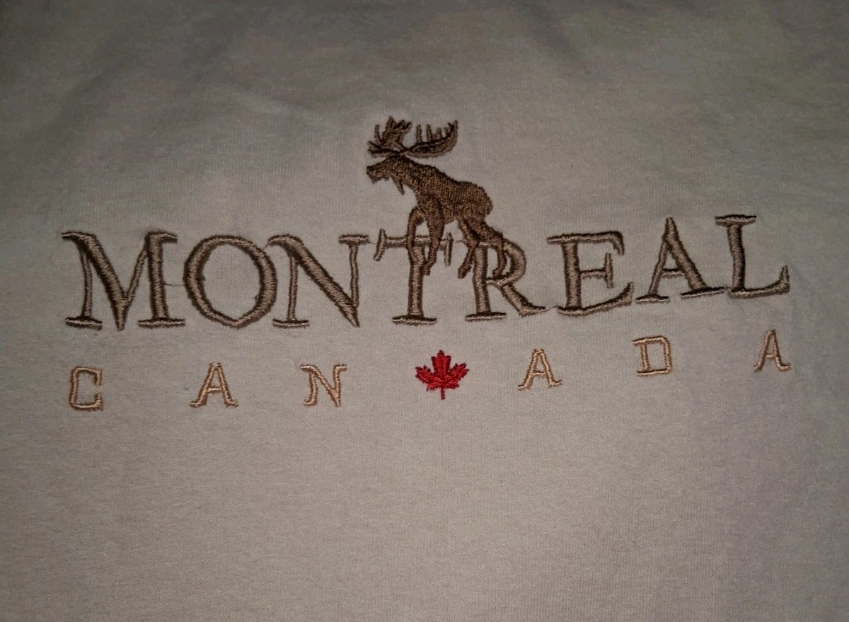Montreal Canada Embroidered Men's T-shirt Red Maple Leaf Brown Moose Size L gallery