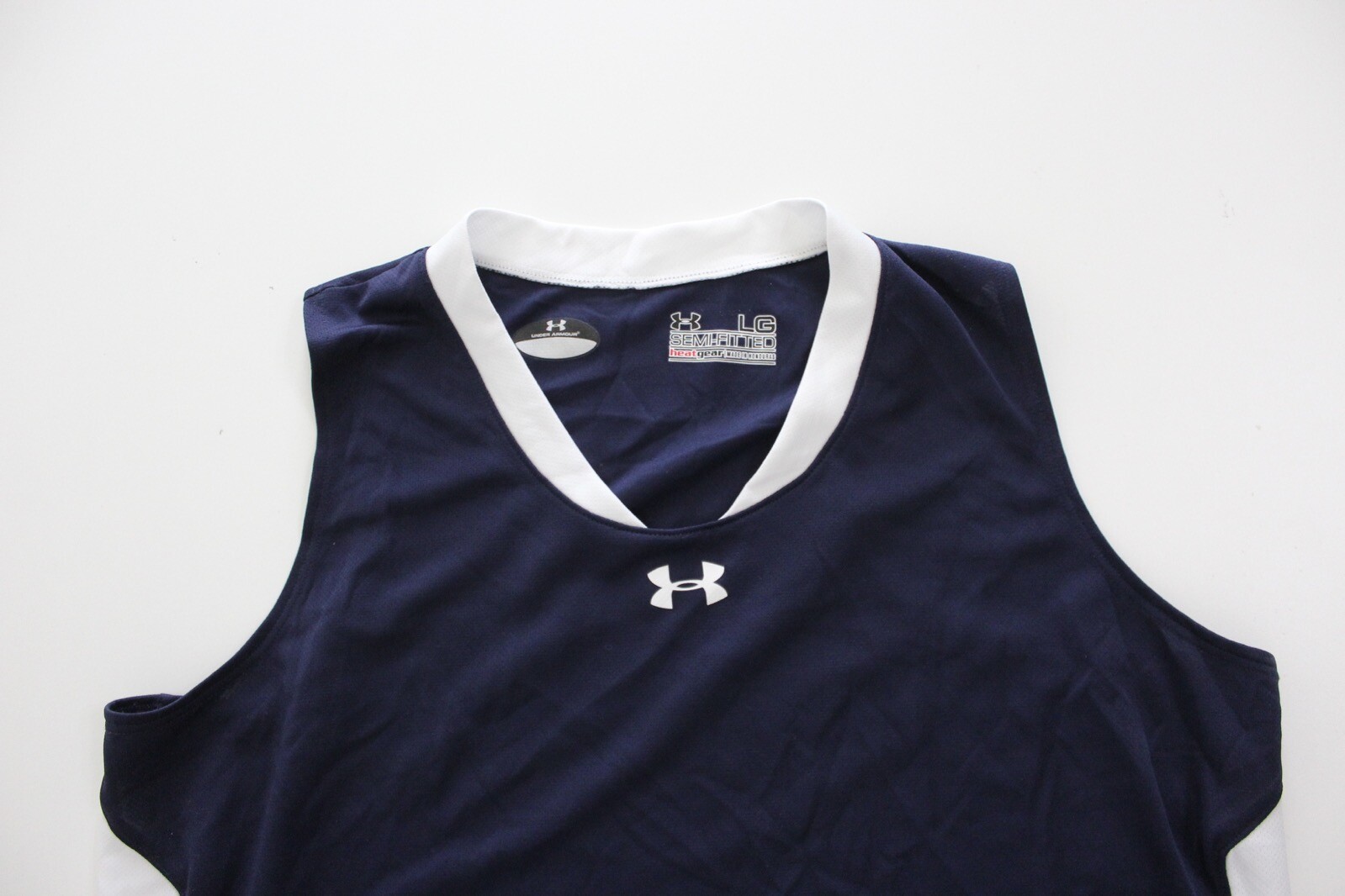WOMENS Under Armour Blue White Tank Top Sporting TEE T SHIRT Semi Fitted Large L gallery