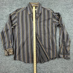 Bugatchi Uomo Shaped Fit Striped Button Down Shirt Mens L/S Paisley Trim Cuffs