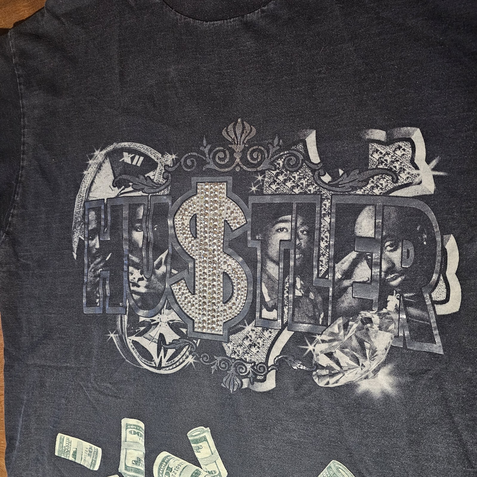 Vtg Y2K Hustler Tupac Studded Embellished Money Hip Hop Rap T-Shirt SZ Men 2XLT gallery