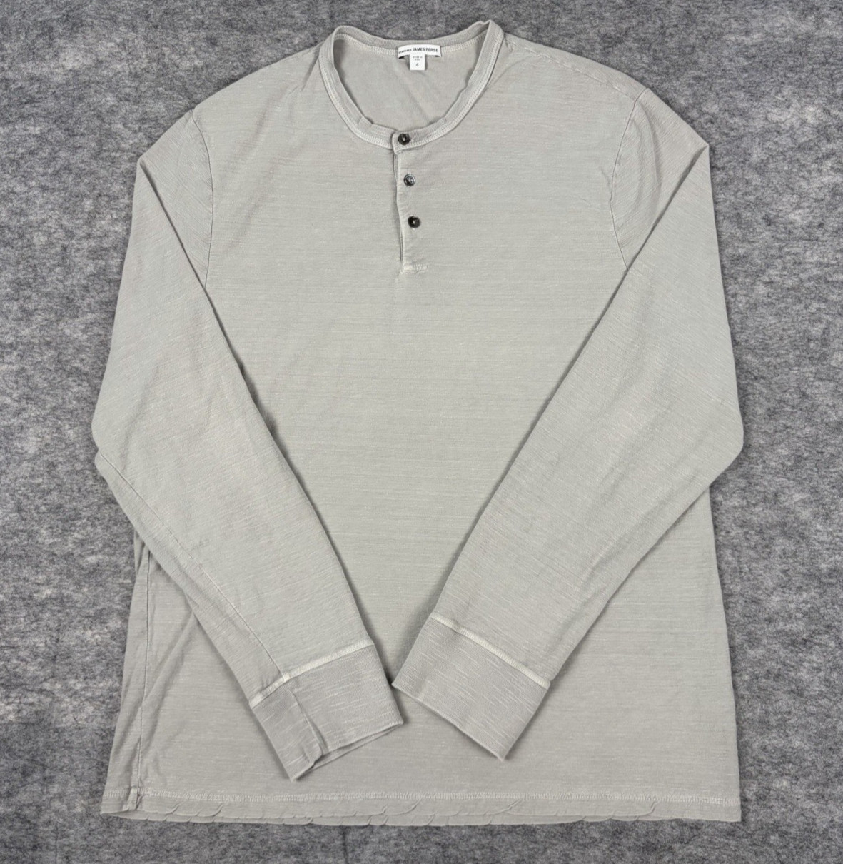 James Perse Standard Henley Shirt Mens 4 Light Gray Cotton Long Sleeve USA Made